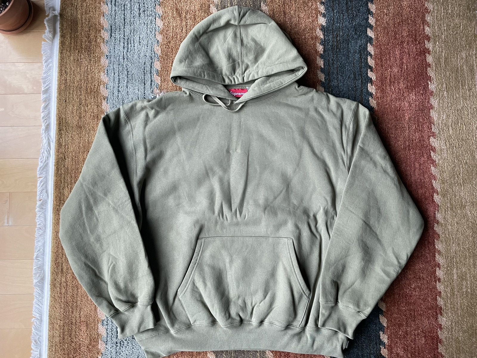 image of Supreme Appliqué Satin Hooded Sweatshirt in Olive, Men's (Size XL)