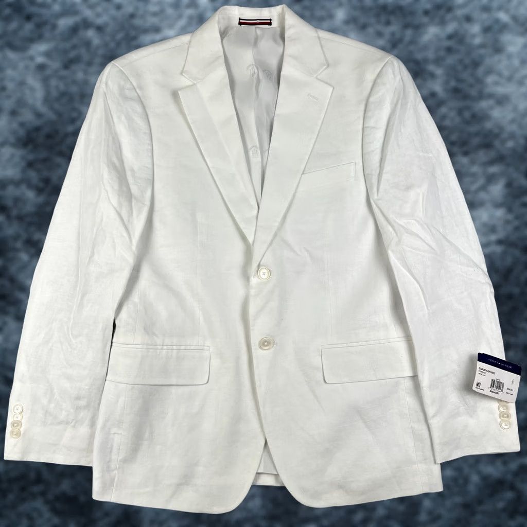 Tommy Hilfiger Tommy Hilfiger White Linen Conrad Sport Coat Blazer 38S Mens Jacket NWT Size 38R - 1 Thumbnail