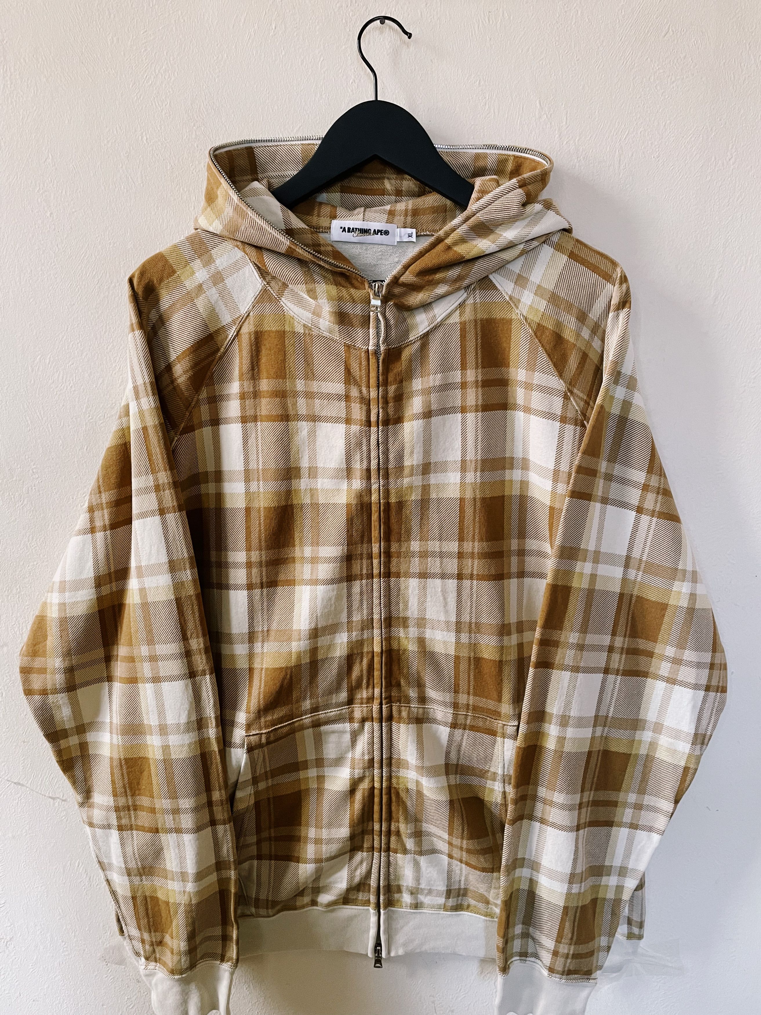 image of Bape A Bathing Ape Plaid Check Fullzip Hoodie in Beige/Brown, Men's (Size XL)