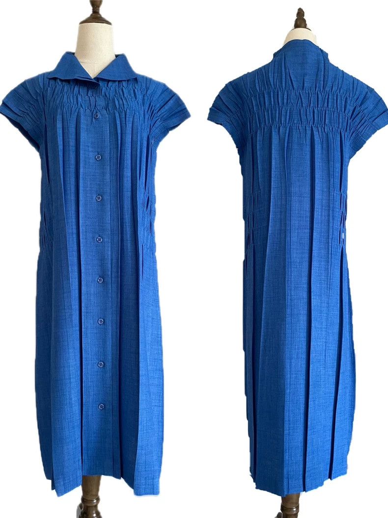 Issey Miyake Issey Miyake size:2 Blue main line faux linen texture dres Size M / US 6-8 / IT 42-44 - 1 Thumbnail