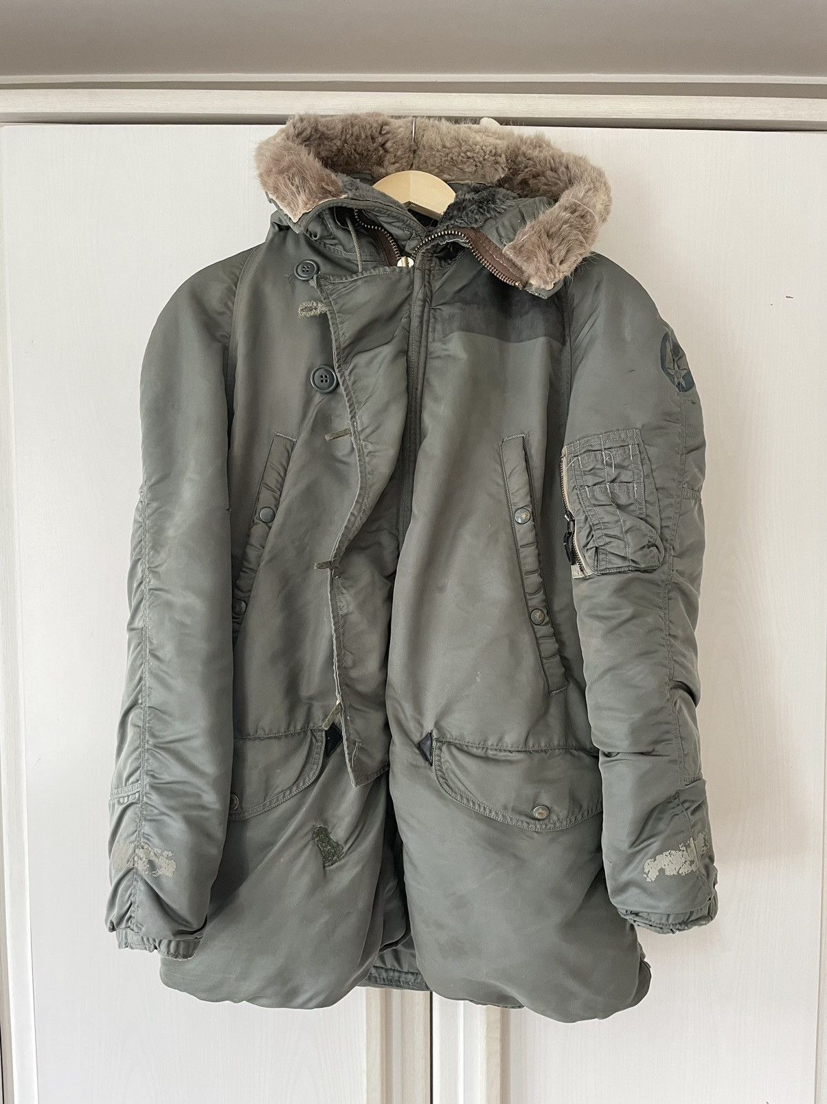 Vintage B-34 Hooded Military Flight Jacket, Men's Size L unclear Charcoal Vintage Second Hand