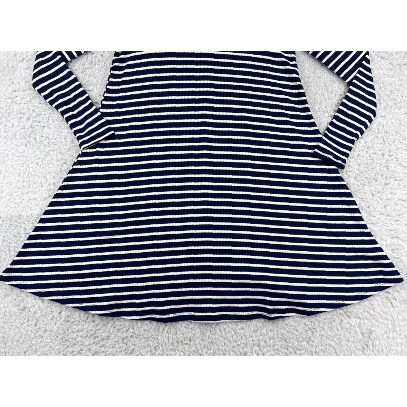 Vintage LA made Dress Womens XS White/Blue Striped Long Sleeve Polyester Knit Mini Dress Size XS / US 0-2 / IT 36-38 - 5 Thumbnail