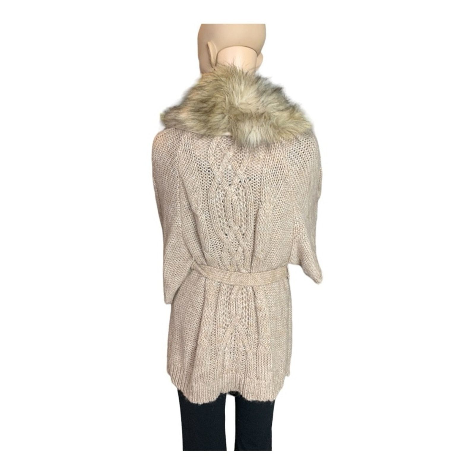 Loft Loft Women's Medium Cardigan Chunky Knit Faux Fur Trimmed Size M / US 6-8 / IT 42-44 - 4 Thumbnail
