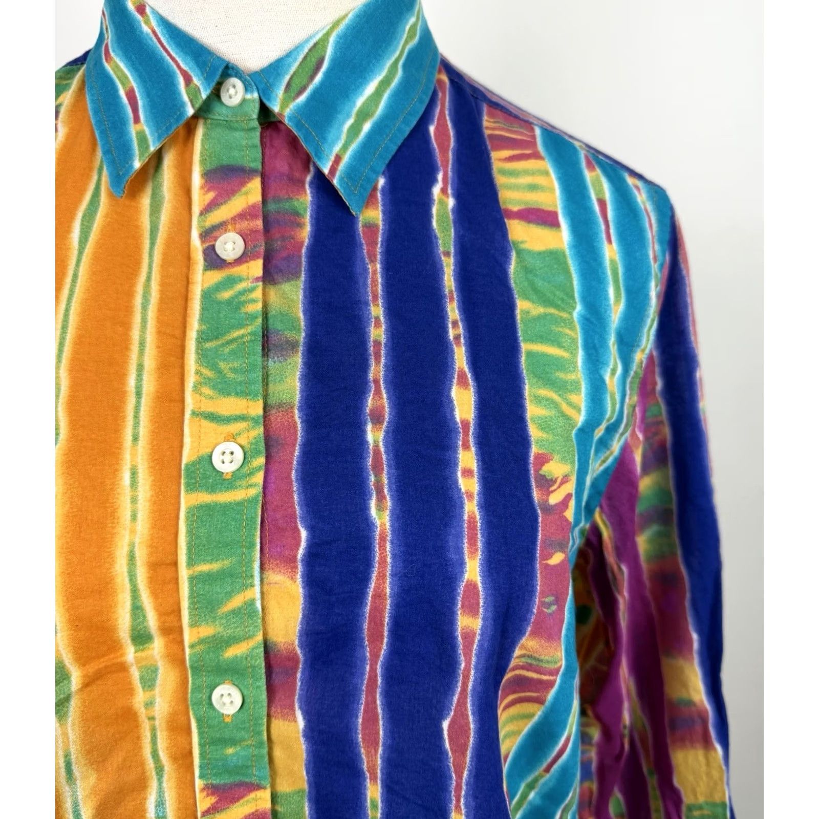 Ralph Lauren Ralph Lauren Shirt Womens Large Tie Dye Striped Button Up 3/4 Sleeve Boho 90s Size L / US 10 / IT 46 - 4 Thumbnail