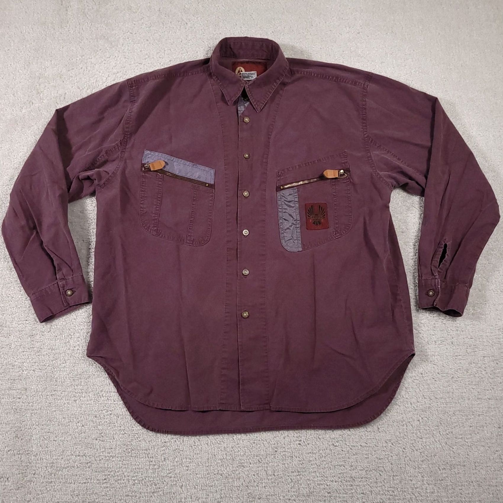 Faded Glory VINTAGE Faded Glory Air Patrol Aviation Button Up Shirt Mens Medium Maroon Retro 80s Retro Casual Shirt Mens Size US M / EU 48-50 / 2 - 2 Thumbnail