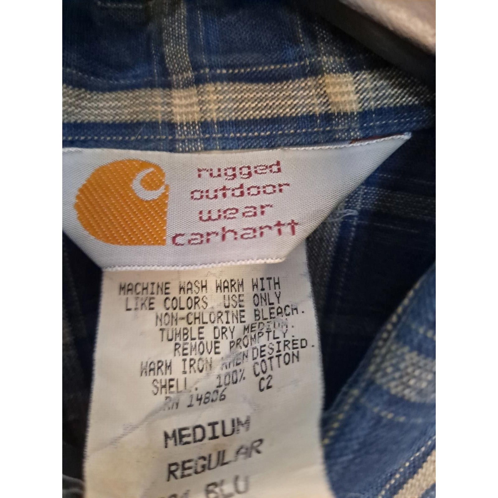 Carhartt Carhartt Blue Tan Plaid Button Up Shirt 100% Cotton Size Med Size US L / EU 52-54 / 3 - 4 Thumbnail