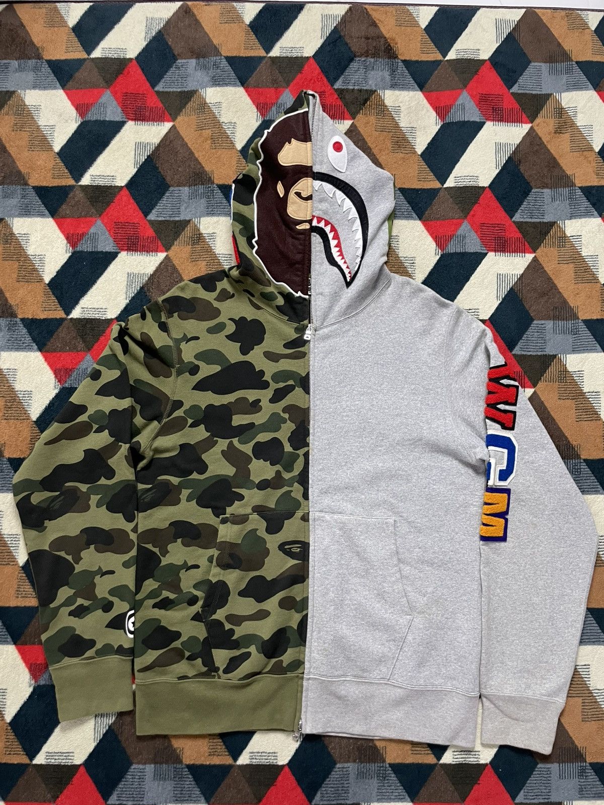 Bape Bape Split Camo/Grey Zip Hoodie Size US L / EU 52-54 / 3 - 2 Thumbnail