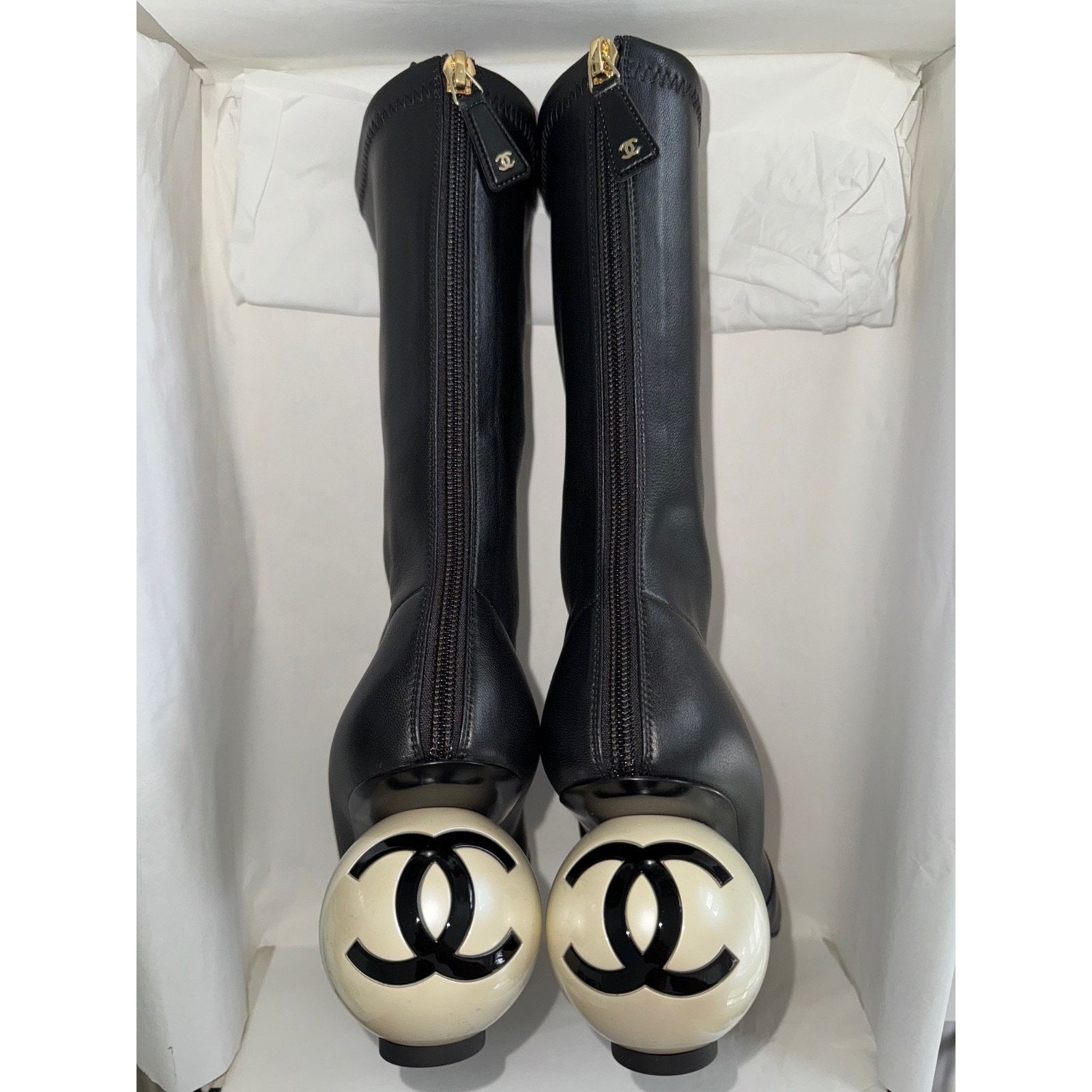 Chanel Ball Heel CC Logo Stretch Leather Calf Boots 39.5 Size US 9.5 / IT 39.5 - 17 Thumbnail