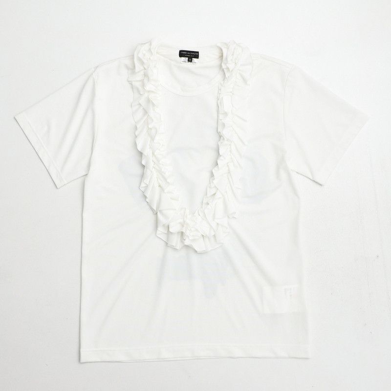 Short Sleeve Ruffle Decoration Printed Cotton White