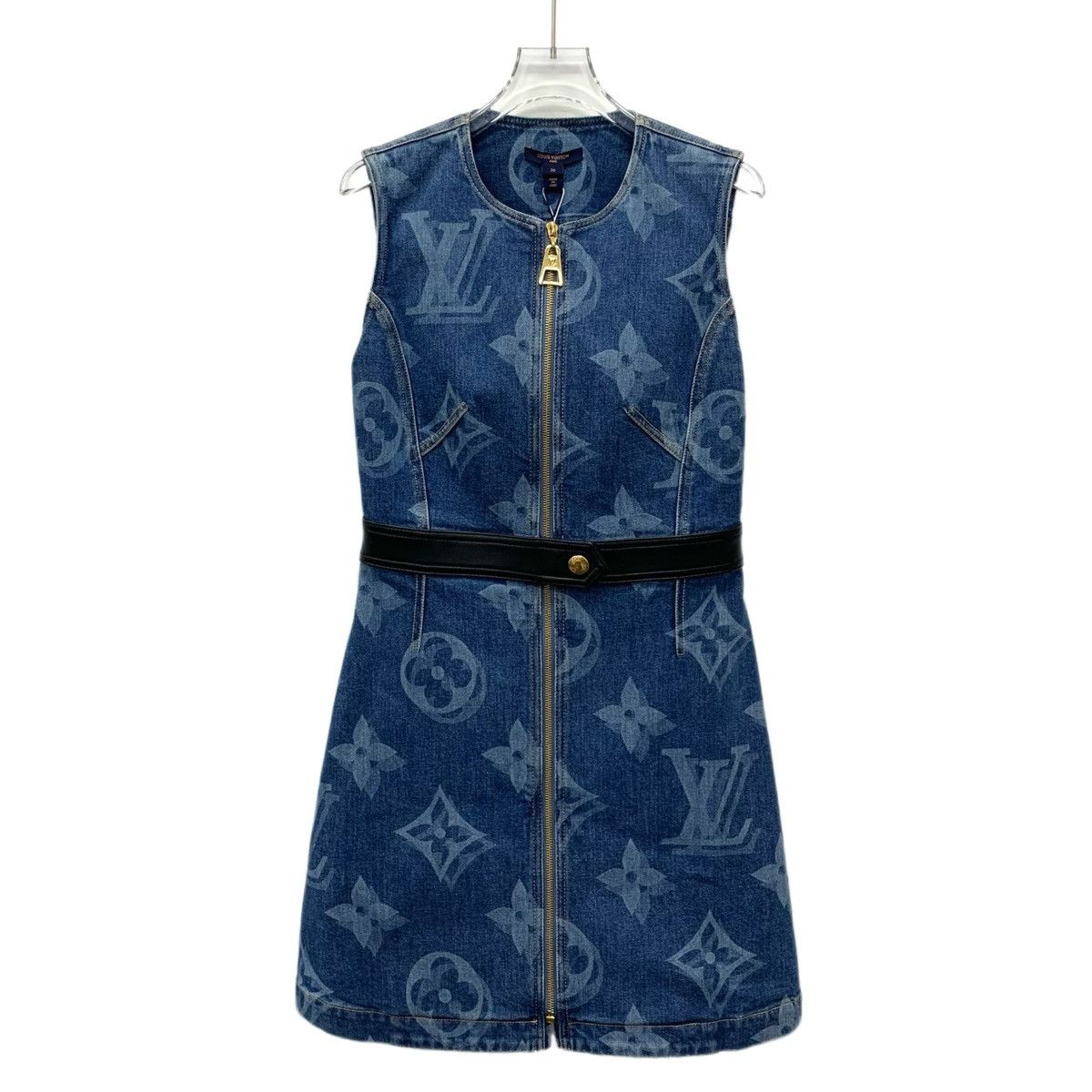 Louis Vuitton navy blue logo full print denim dress