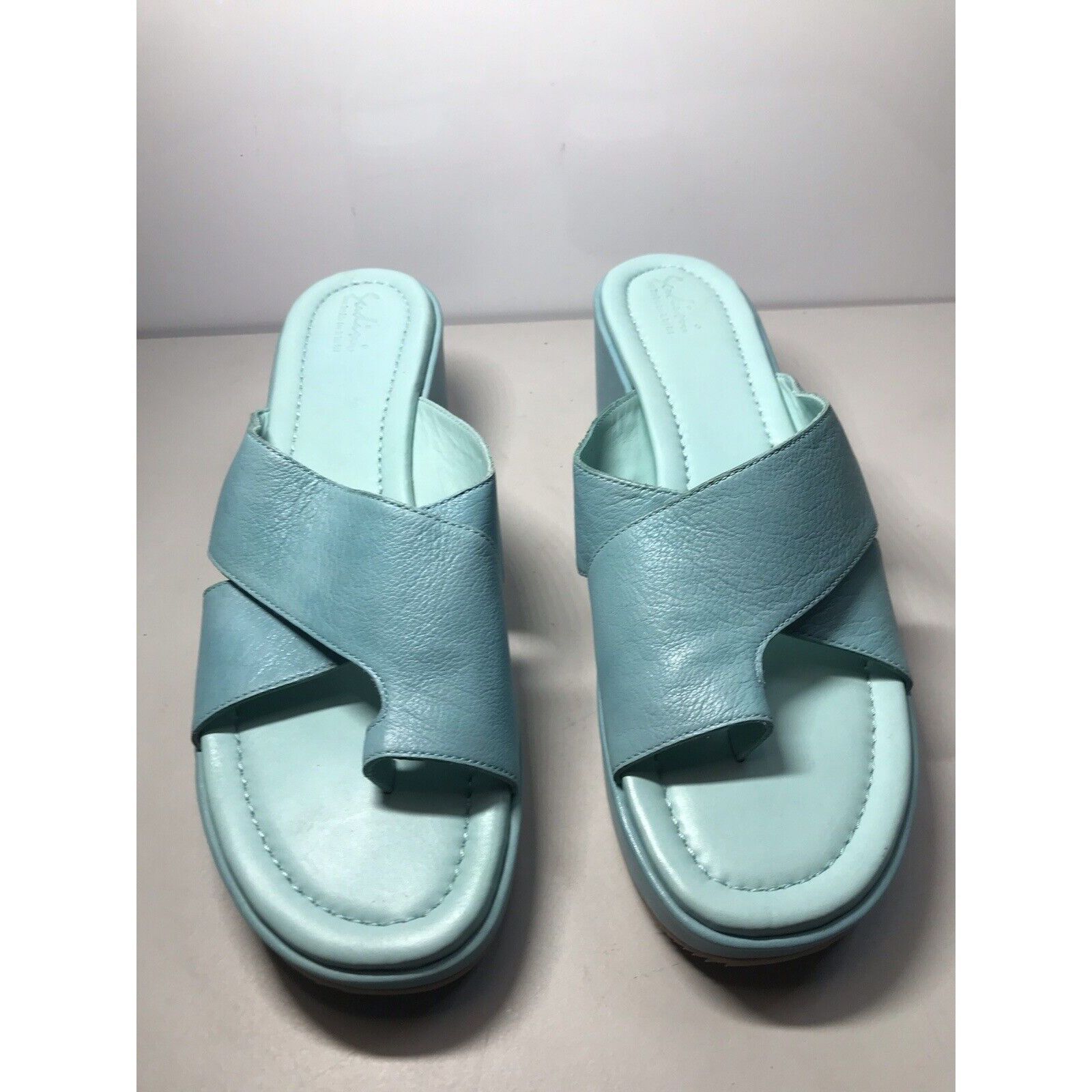 Houdini Sudini Blue Leather Toe Slip On Slides Wedge Sandals Women’s Size US 11 / IT 41 - 3 Thumbnail