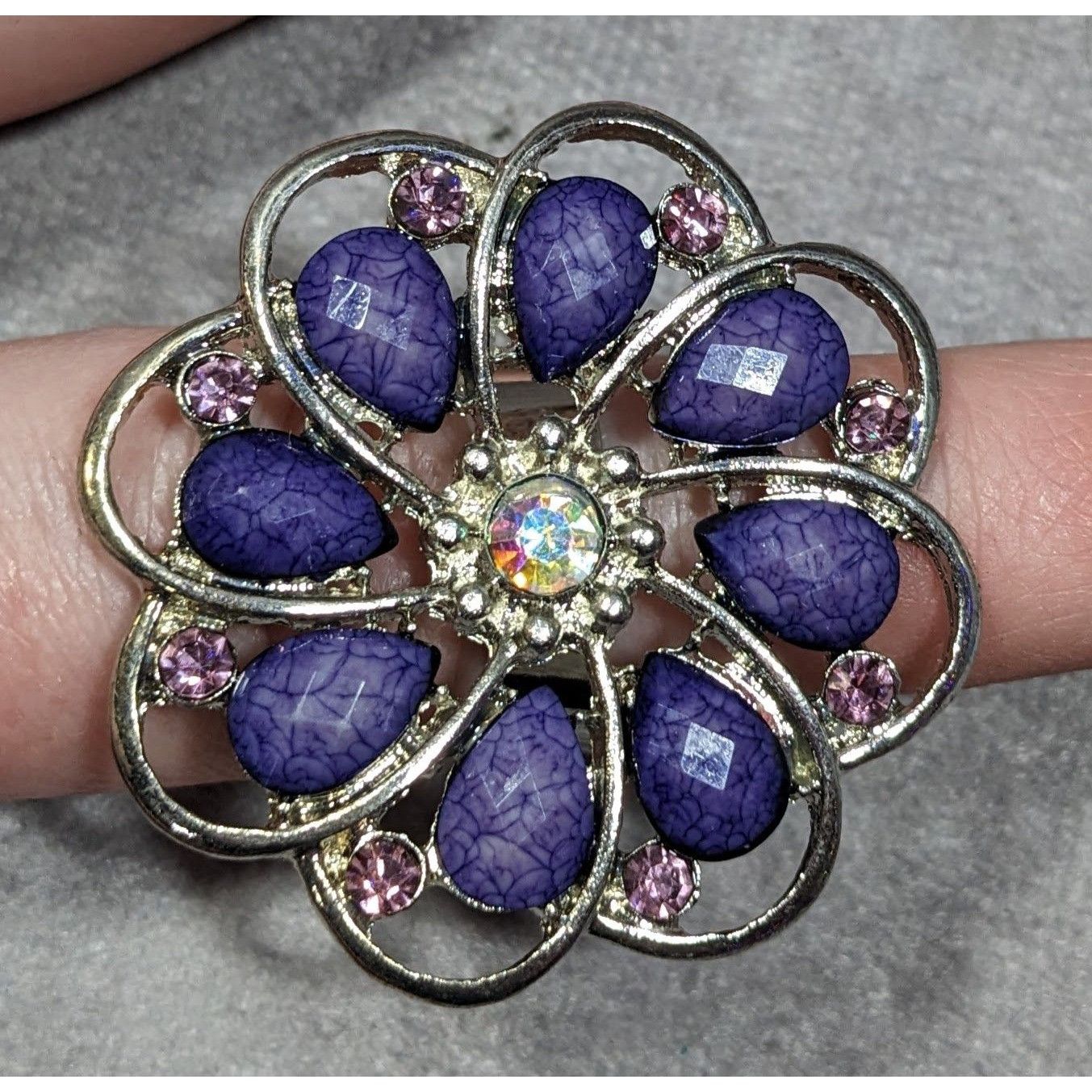 Other Fairycore Floral Gemmed Purple And Silver Tone Adjustable Ri Size ONE SIZE - 9 Thumbnail