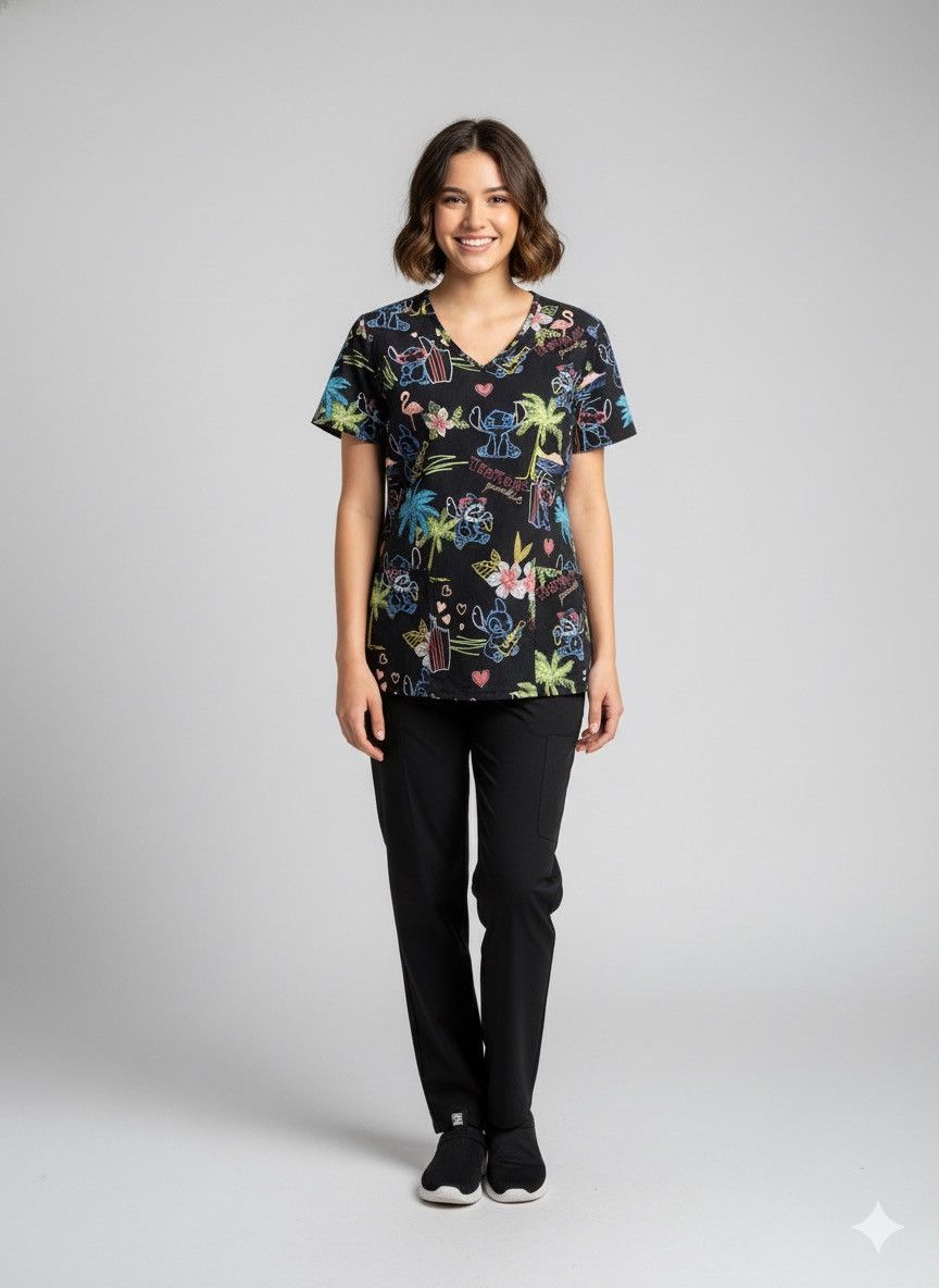 Cartoon Network 🔥Disney Lilo&Stitch Tropical Paradise Scrub Uniform Size L / US 10 / IT 46 - 1 Thumbnail