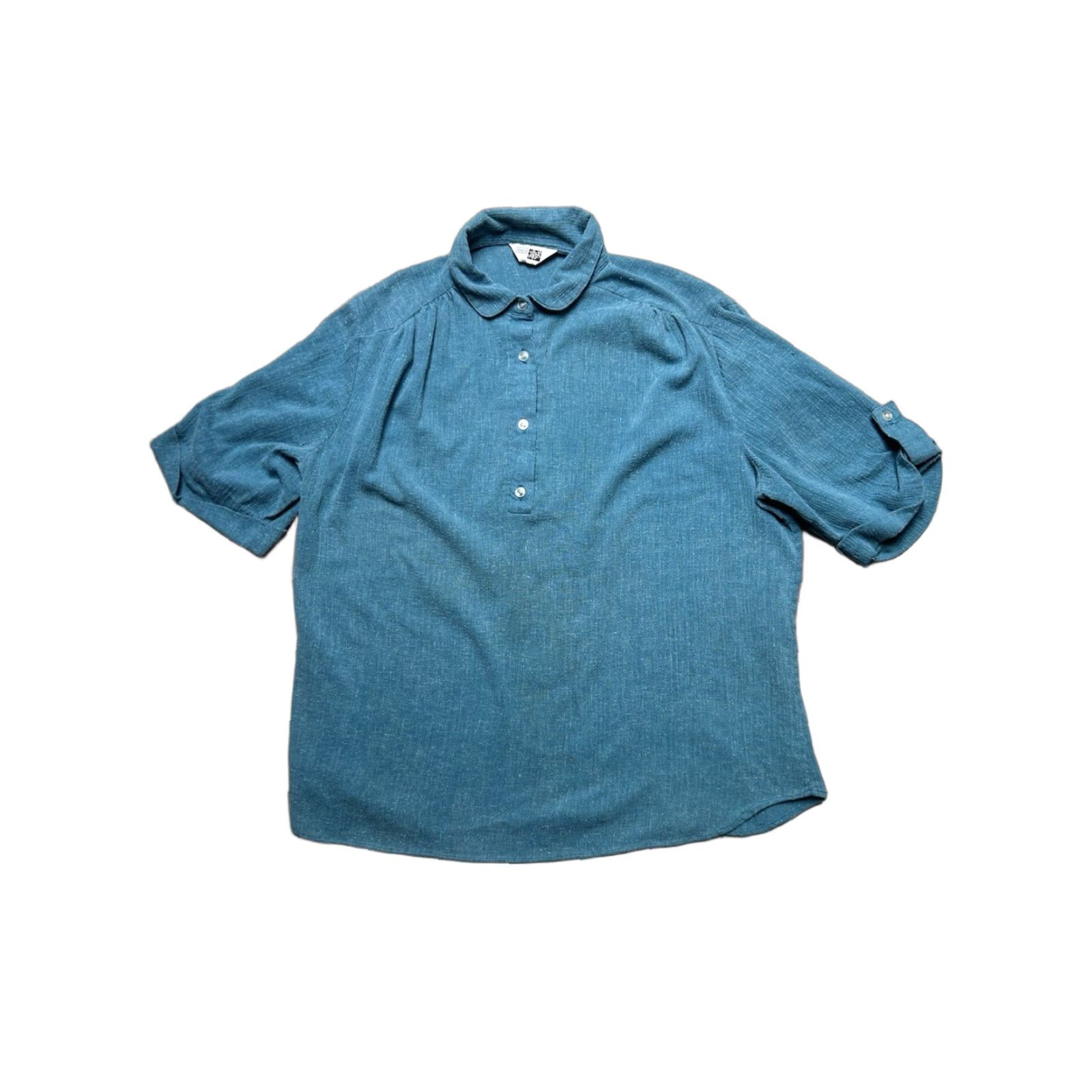 Vintage VINTAGE 70s Shirt blue textured 1/2 button short sleeve pullover women’s XL 42 Size XL / US 12-14 / IT 48-50 - 1 Thumbnail