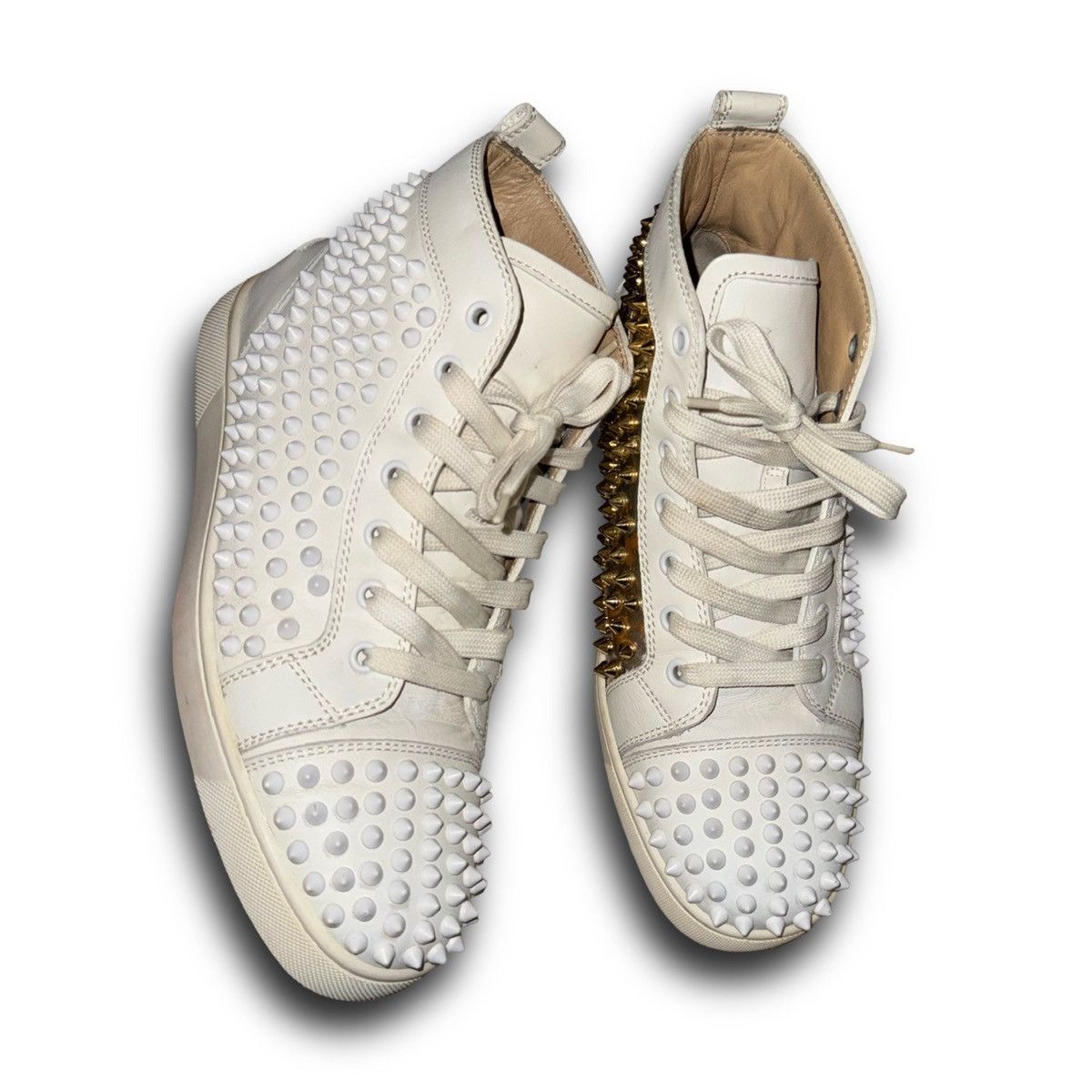 Christian Louboutin Christian Louboutin white/gold spike hightops Size US 7.5 / EU 40-41 - 4 Thumbnail