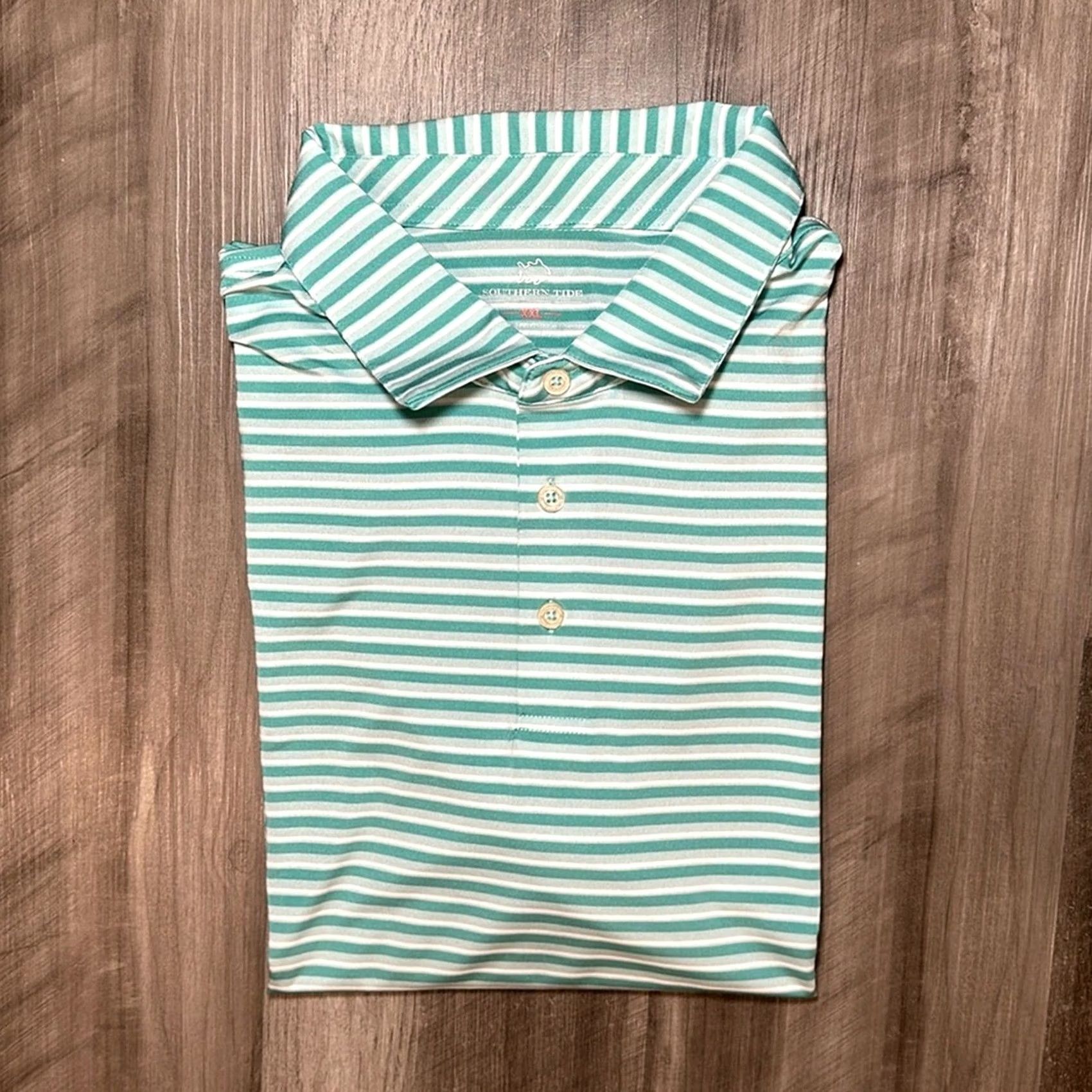 Southern Tide Southern Tide Polo Gulf Stripe Performance - 2XL Men Green Stripe Polo Shirt Size US XXL / EU 58 / 5 - 2 Thumbnail