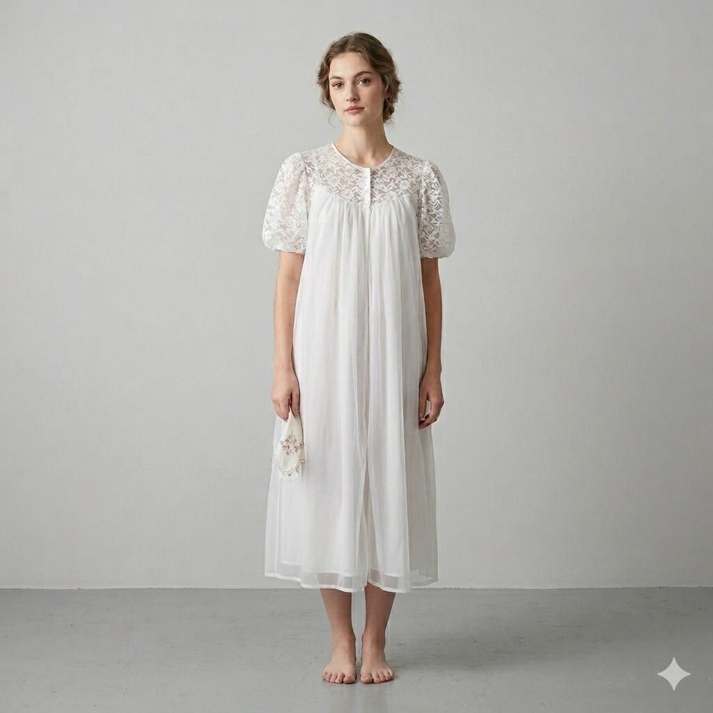 Vintage Vintage 60s Double Layered Semi-Sheer Chiffon Robe Peignoir Size M / US 6-8 / IT 42-44 - 1 Thumbnail