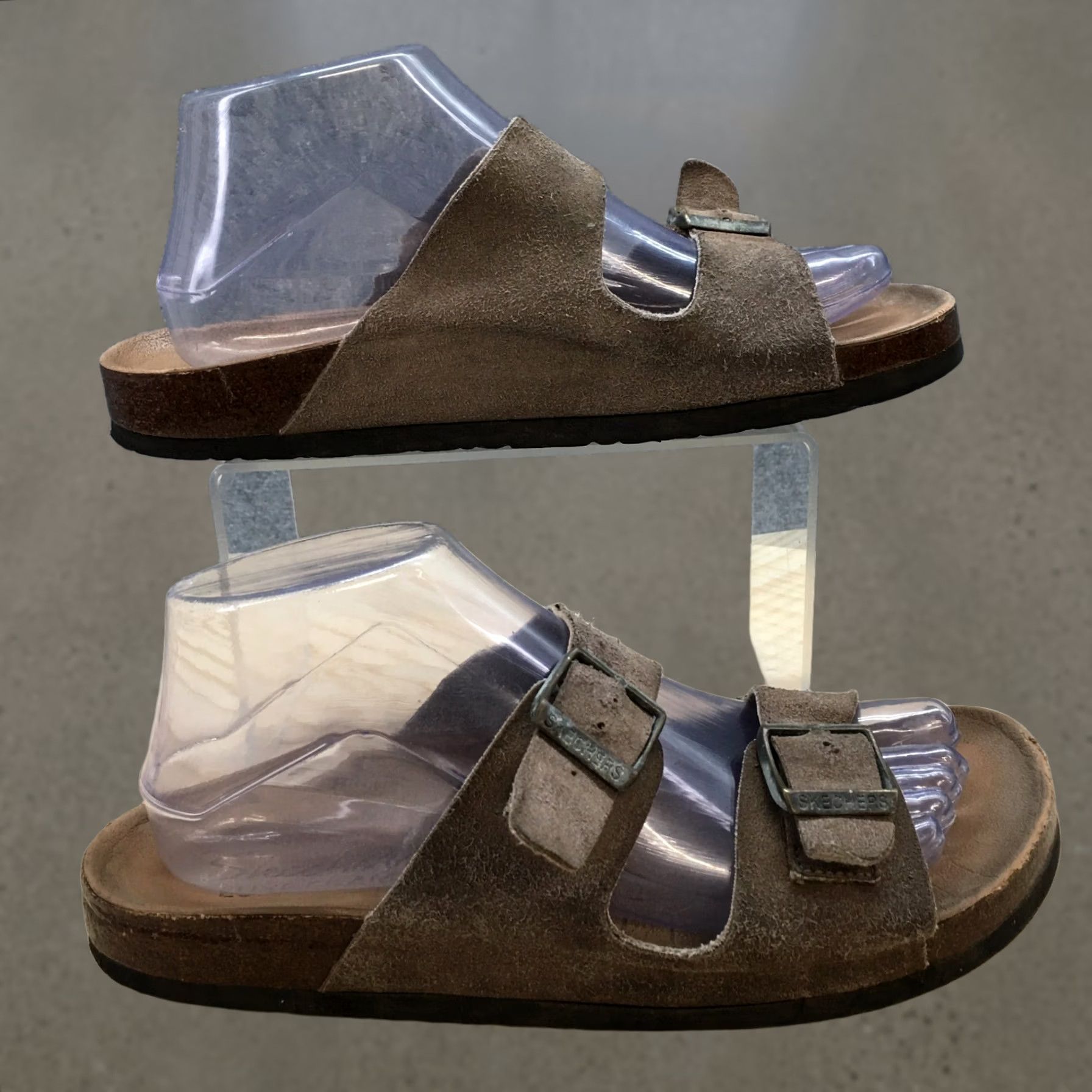 SKECHERS Skechers Sandal Womens 8 Taupe Luxe Foam Two Strap Buckle Slip On Casual Sandal Size US 8 / IT 38 - 1 Thumbnail