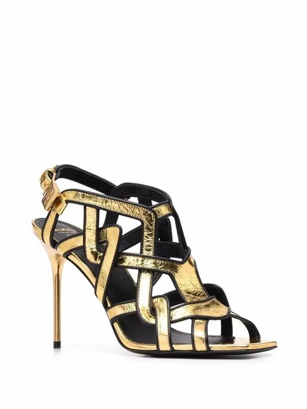Balmain o1y0625 Spike Heel Sandals in Gold/Black Size US 6 / IT 36 - 2 Thumbnail