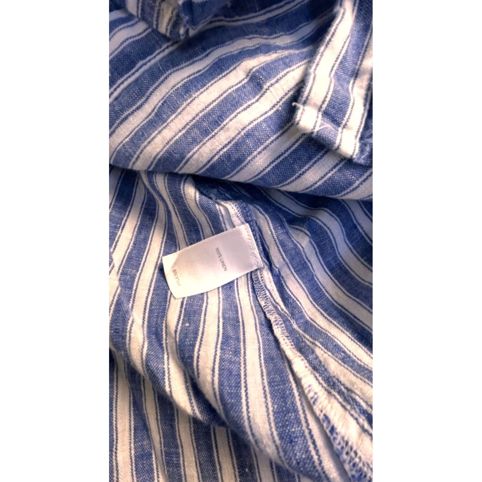 J. Jill J.Jill Love Linen Blue Striped Button-Up Shirt Small Petite Long Sleeve Womens Shirt Size S / US 4 / IT 40 - 4 Thumbnail