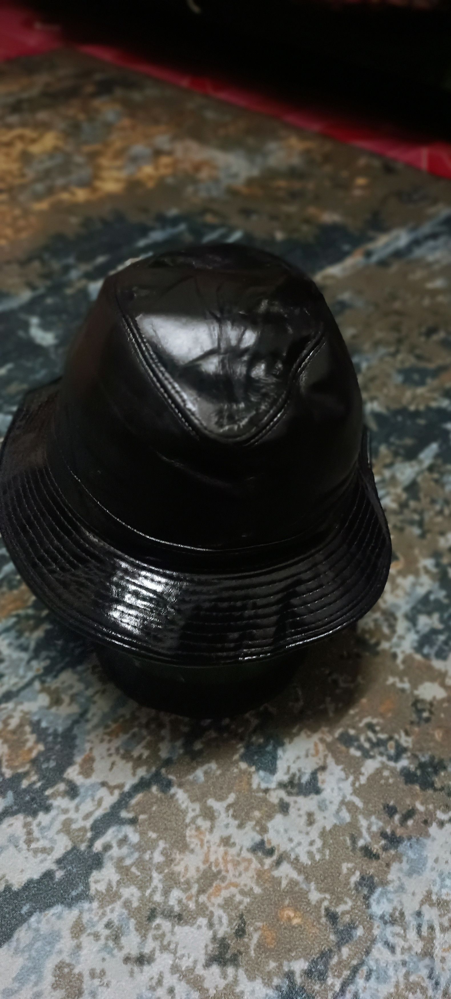 Leather Vintage Bucket Hat New York leather Made In Usa Size ONE SIZE - 2 Thumbnail