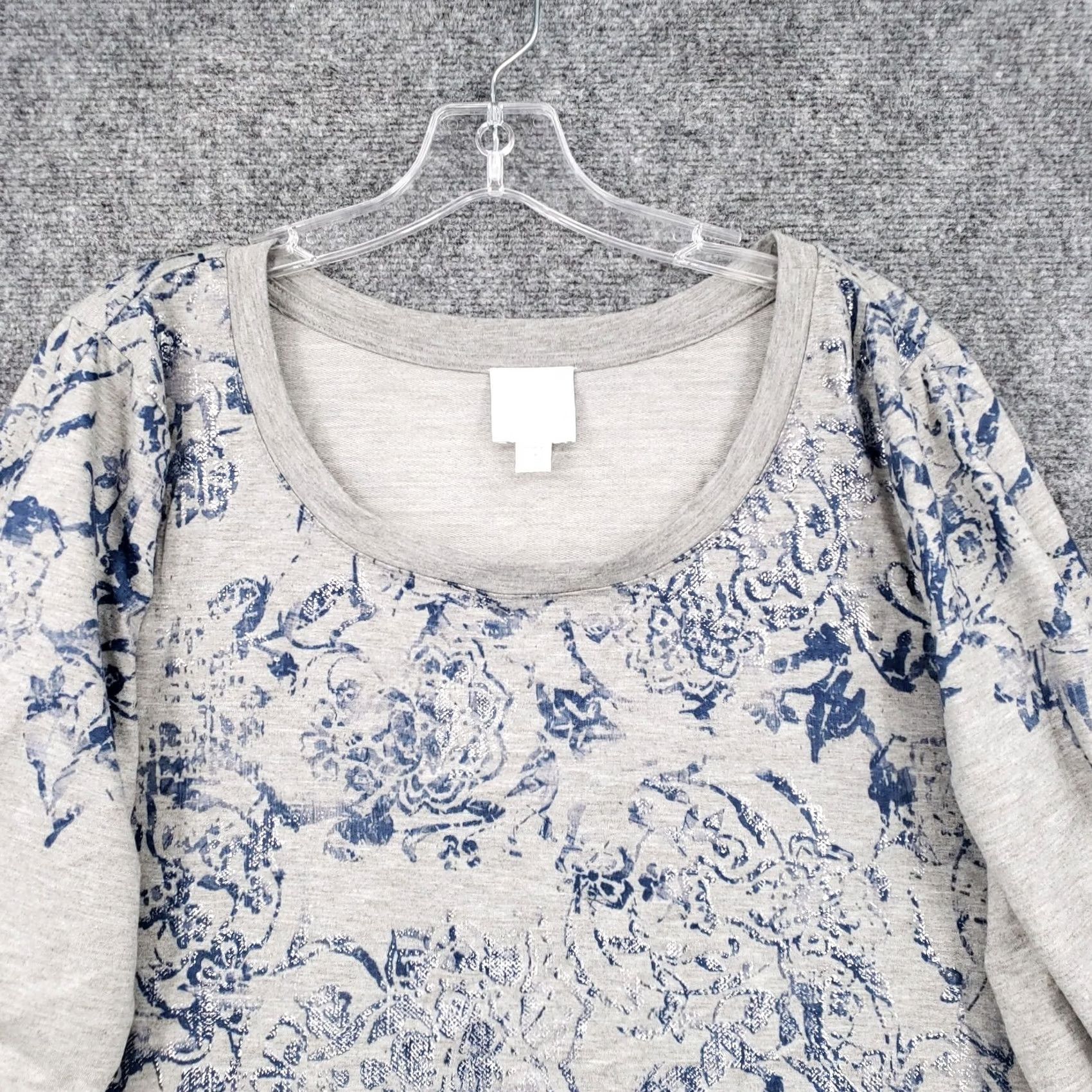 Vintage Sunday Top Womens 2X Plus Gray 3/4 Sleeve Ruched Stretch Pullover Tunic Floral Shirt Blouse Dressy Casual Womens Comfort Knit Satin Size XXL / US 16-18 / IT 52-54 - 3 Thumbnail