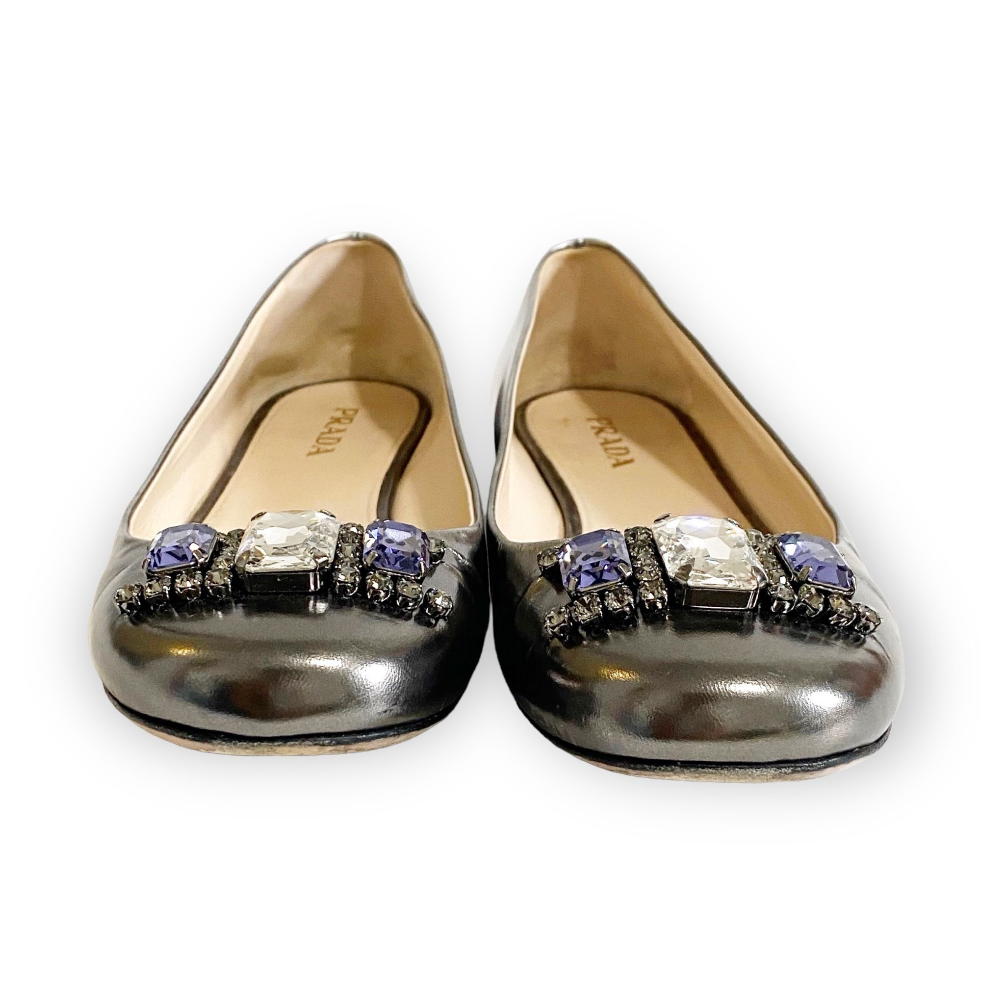 Prada Prada Pewter Metallic leather Jeweled flats, size 38.5 EU Size US 8.5 / IT 38.5 - 6 Thumbnail