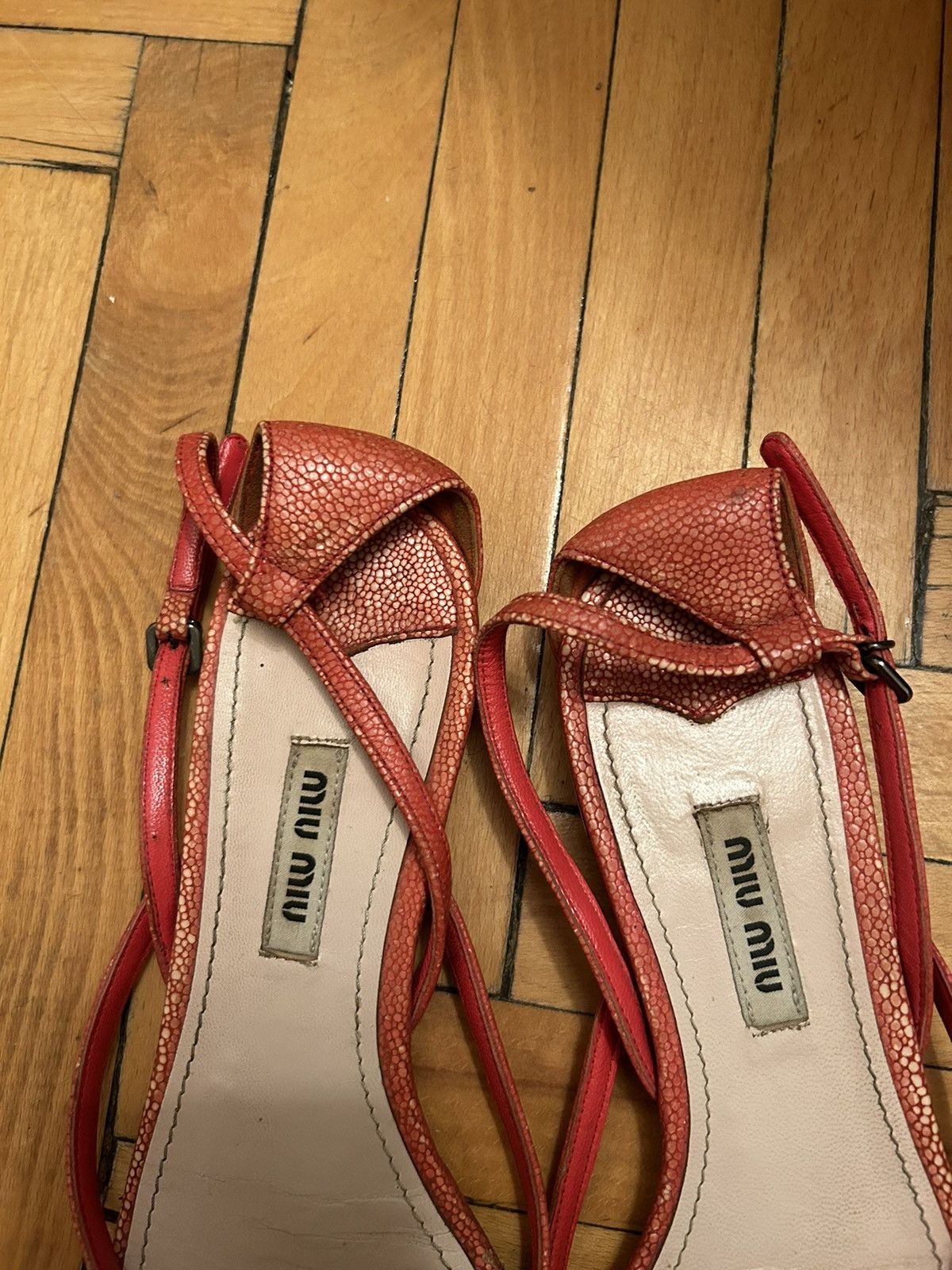Miu Miu Miu Miu Vintage Strap Sandals With Metal Heel 38 red leather Size US 8 / IT 38 - 3 Thumbnail