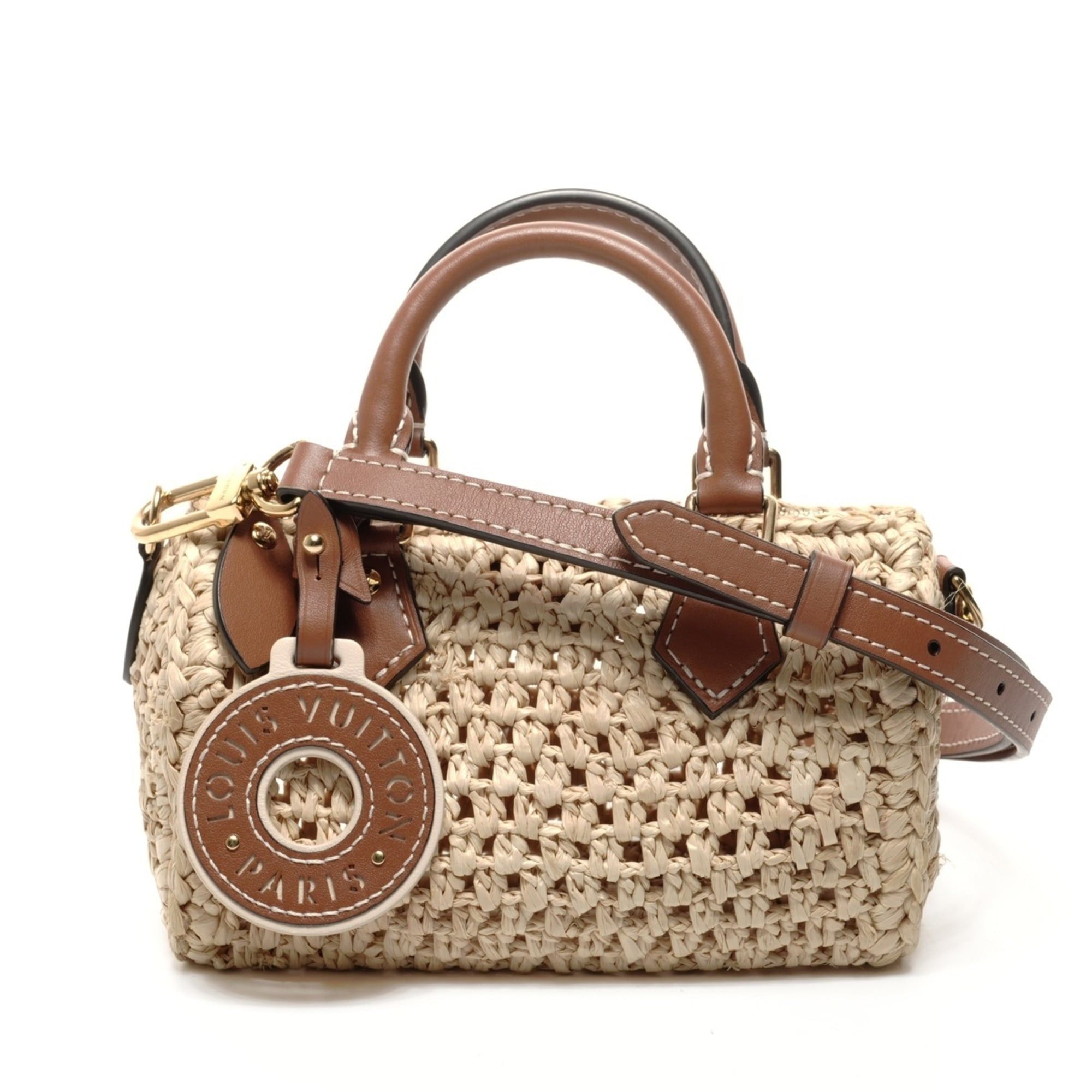 Louis Vuitton Louis Vuitton Nano Speedy Natural Tan Raffia Shoulder Bag in Beige Size ONE SIZE - 1 Thumbnail