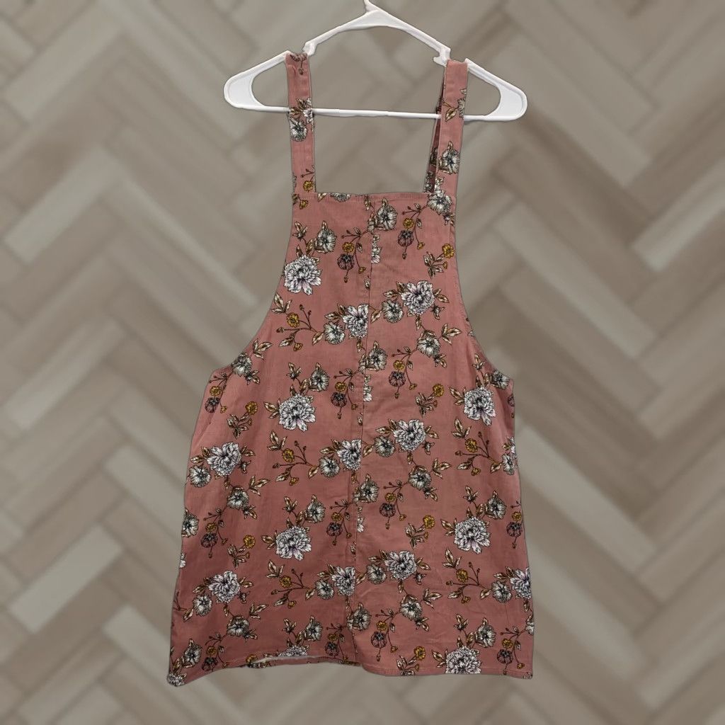 Vintage TinselTown Pink Floral Overalls Dress XL Women Casual Party/Cocktail Workwear Knee Length Sleeveless Pullover Cotton Blend Vintage No Size 40" / US 18 - 1 Thumbnail