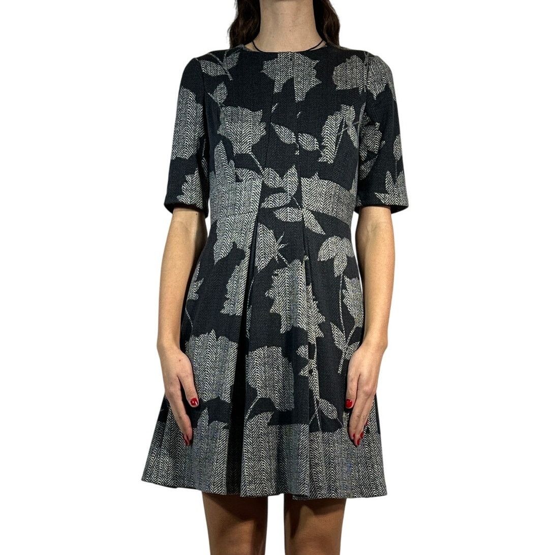 ALLEGRA CARMINE Fit and Flare Pleated Dress Grey Women's M