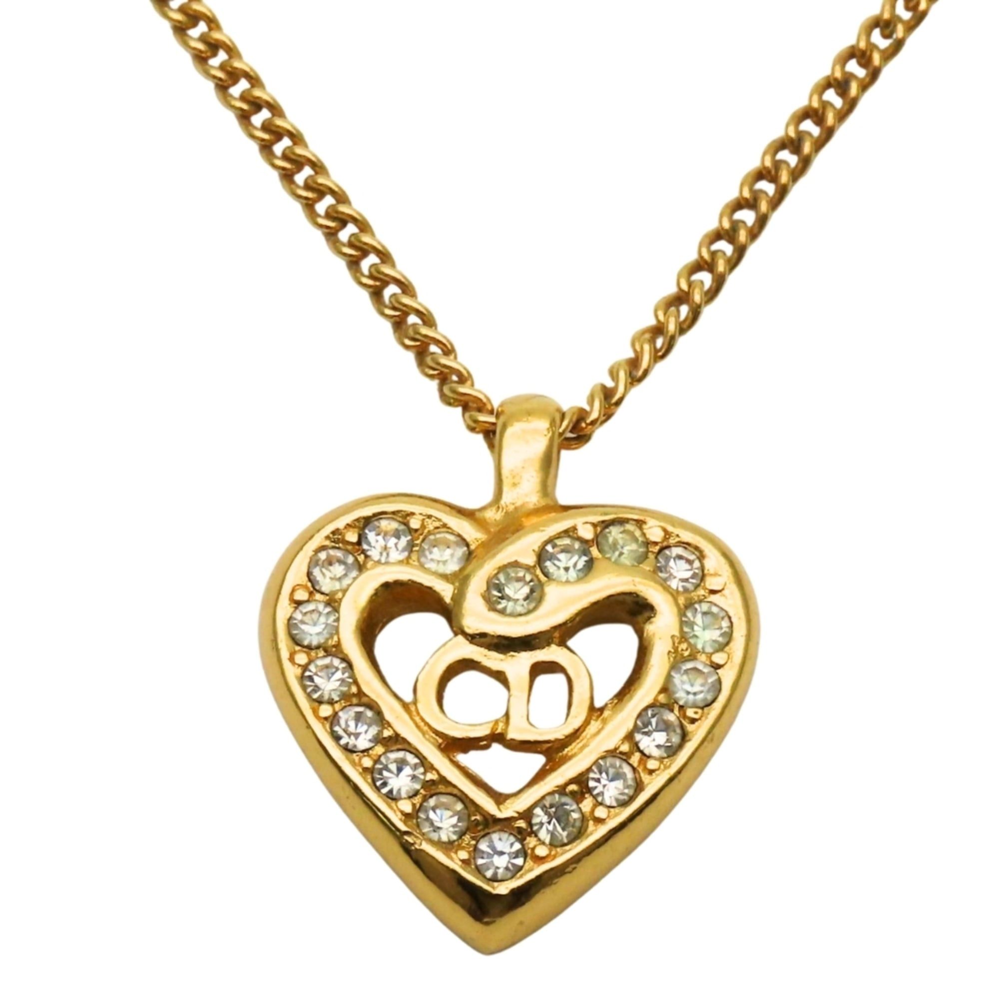 Dior Christian Dior Necklace Logo Rhinestone Gold GP Heart Women's Size ONE SIZE - 1 Thumbnail