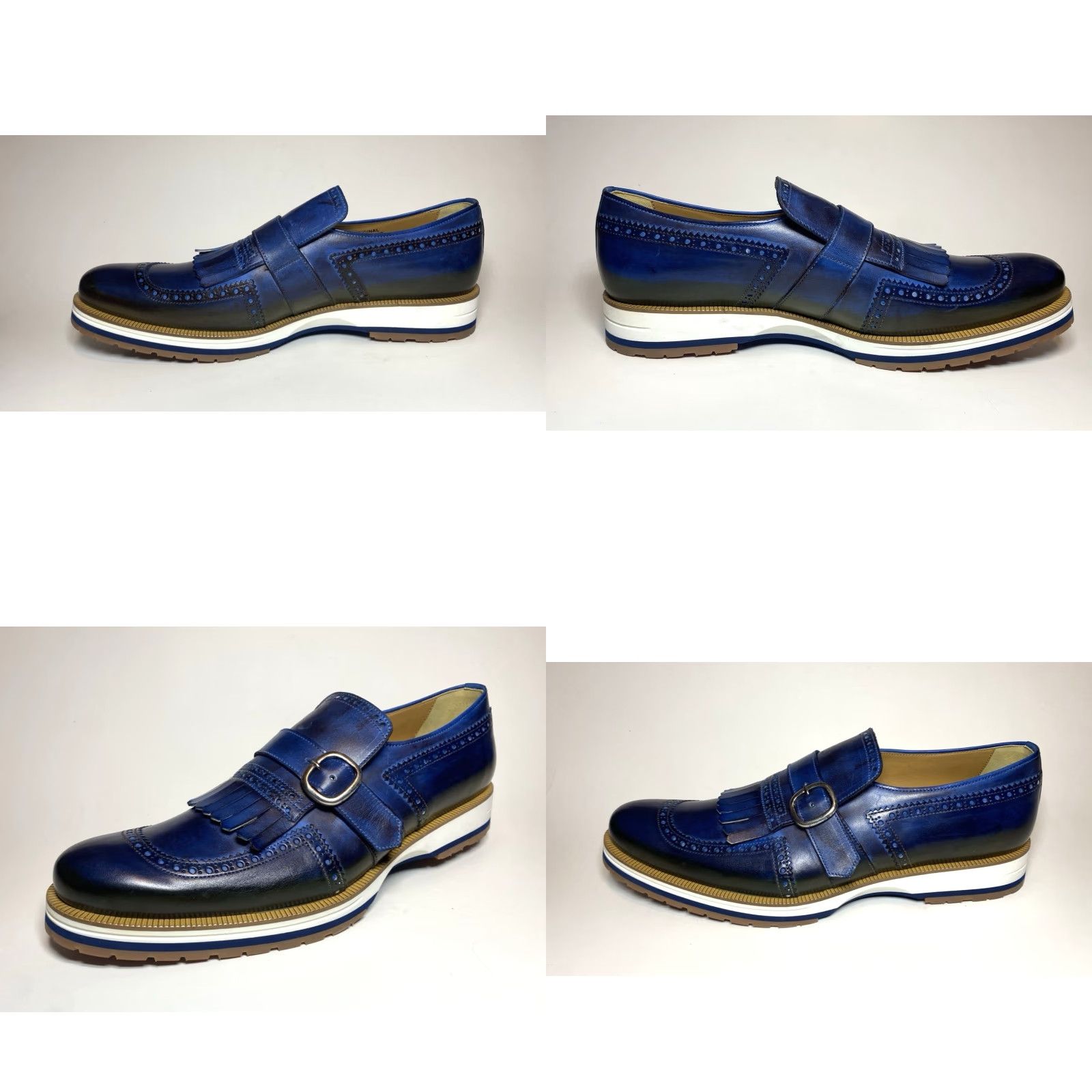 Vintage Francesco Benigno Canto de' Ricci Firenze Italy Monk Strap Loafers Mens Dress Leather Blue Sz 10 UK 10 US 11 New without box Size US 10 / EU 43 - 10 Thumbnail