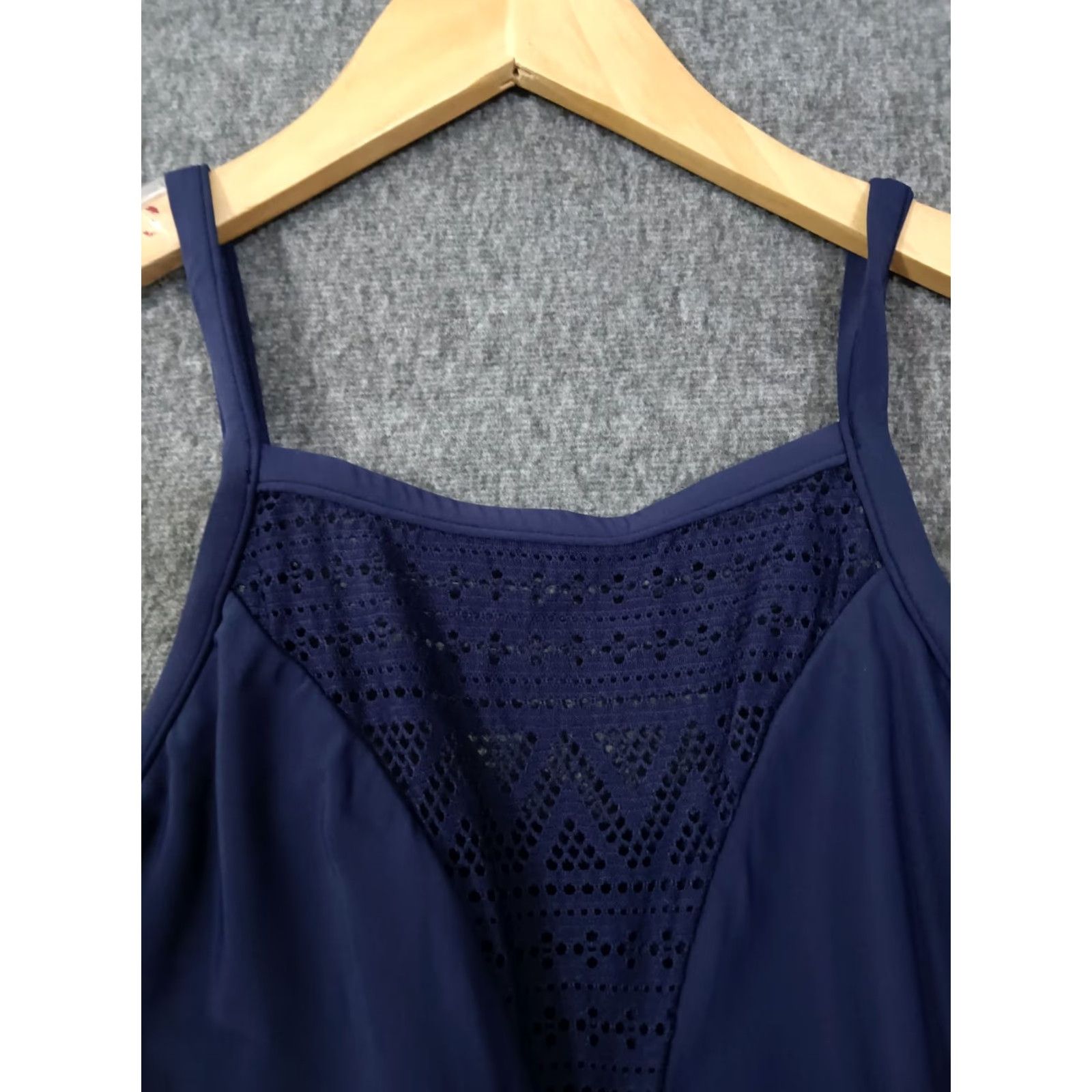 AQUA Aqua Green Women's One Piece Swimsuit Navy L Crochet High Neck UPF 50+ Figure Flattering Beach Size ONE SIZE - 3 Thumbnail