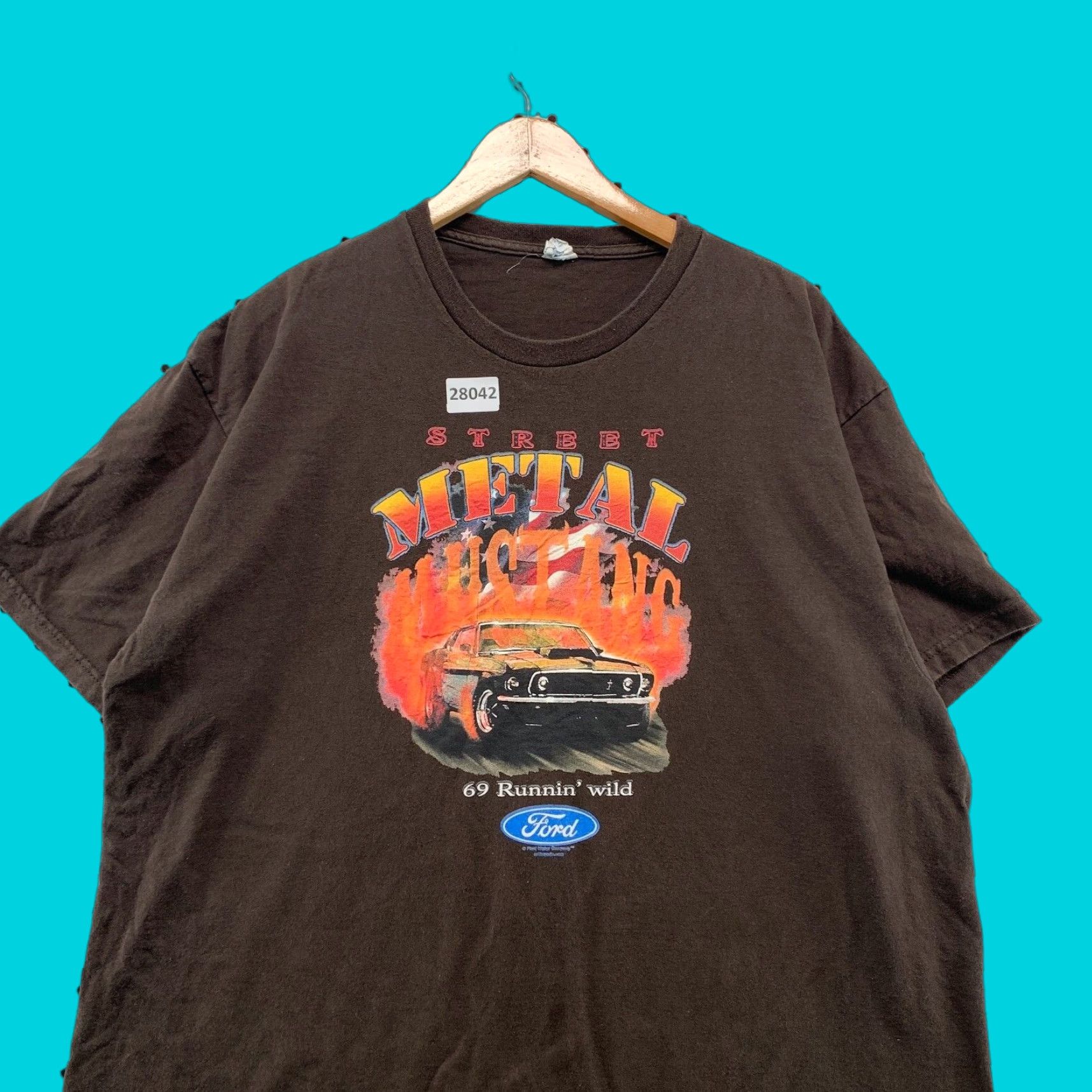 Delta Ford Mustang Shirt Brown Street Metal 1969 2XL Flame Graphic Adult Mens Size US XXL / EU 58 / 5 - 1 Thumbnail