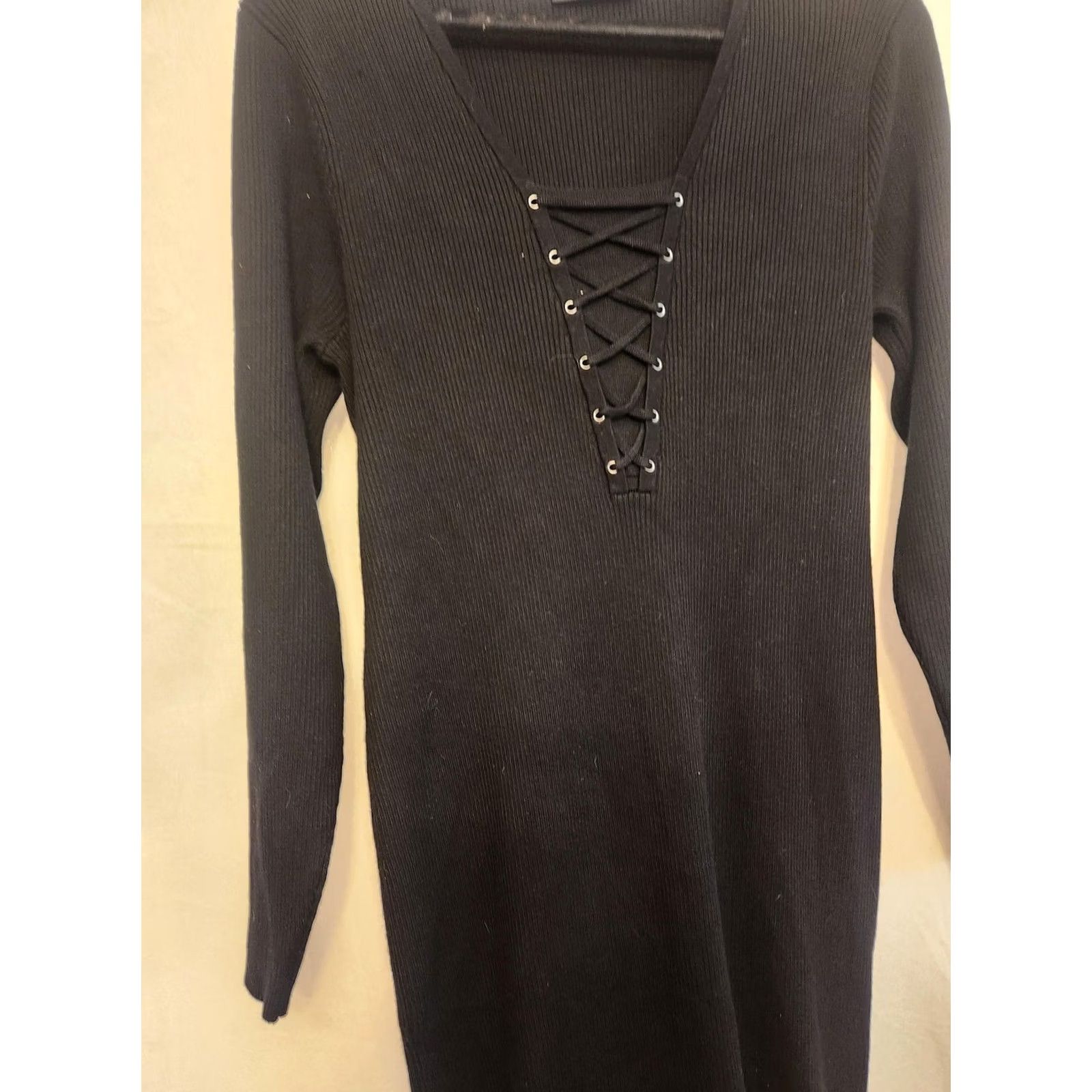 Vintage Lane Bryant Dress Wmn 18/20 Plus Size Black Lace Up V Neck Long Midi Knit Pullover Sweater Dress Womens Size XXL / US 16-18 / IT 52-54 - 5 Thumbnail