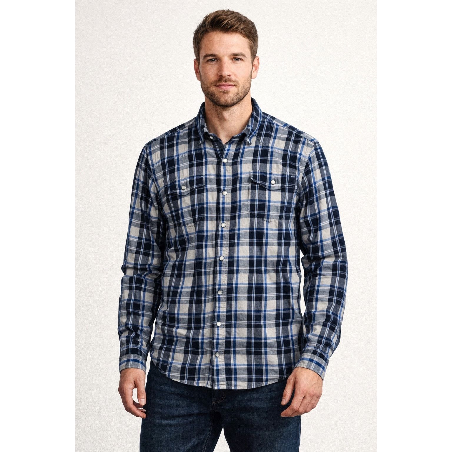 Under Armour Under Armour MEDIUM Loose Fit Blue Plaid Button Down Shirt Size US M / EU 48-50 / 2 - 1 Thumbnail