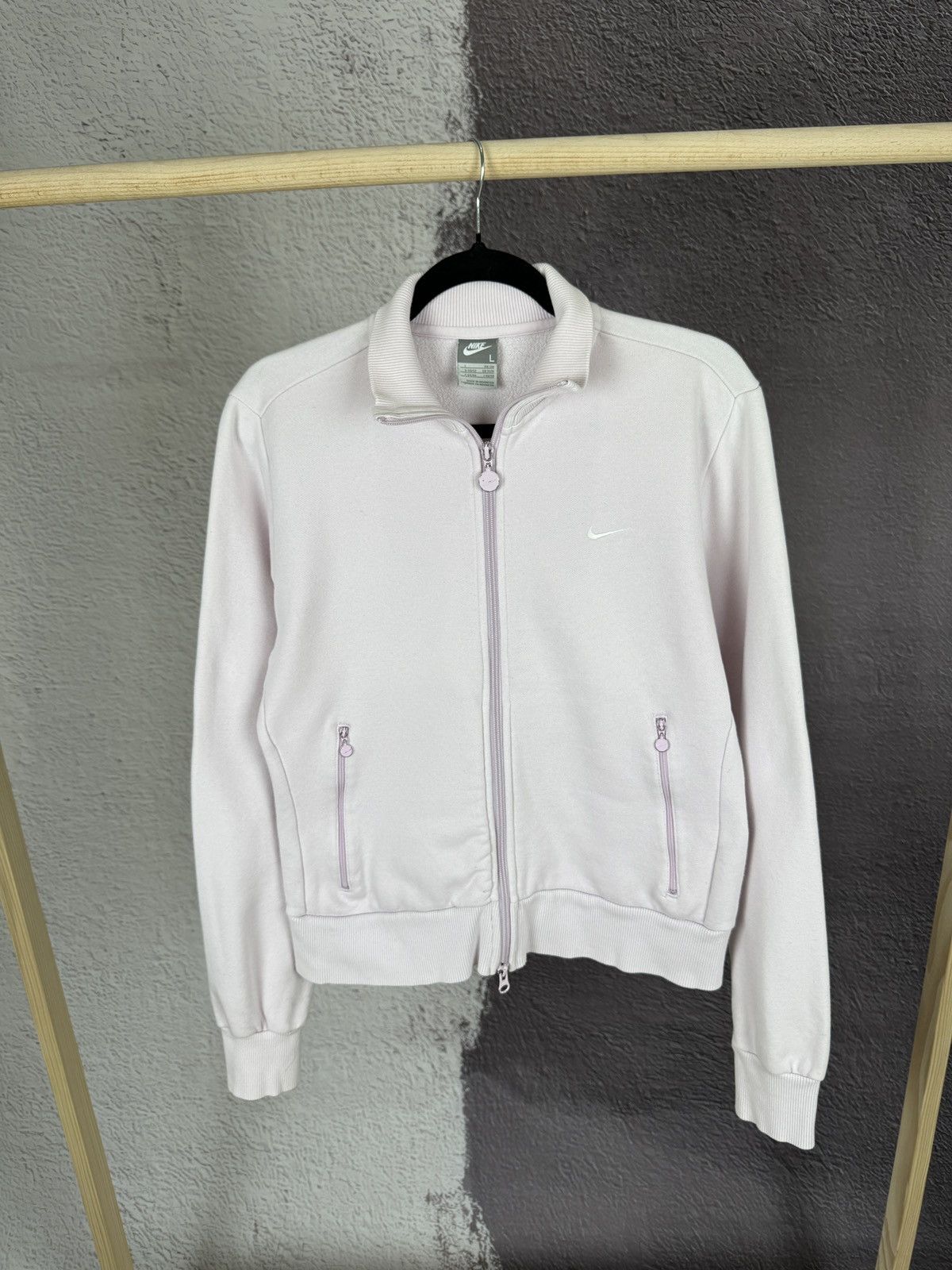 Nike × Vintage Nike vintage y2k light pink full zip pullover sweater swoosh Size L / US 10 / IT 46 - 1 Thumbnail