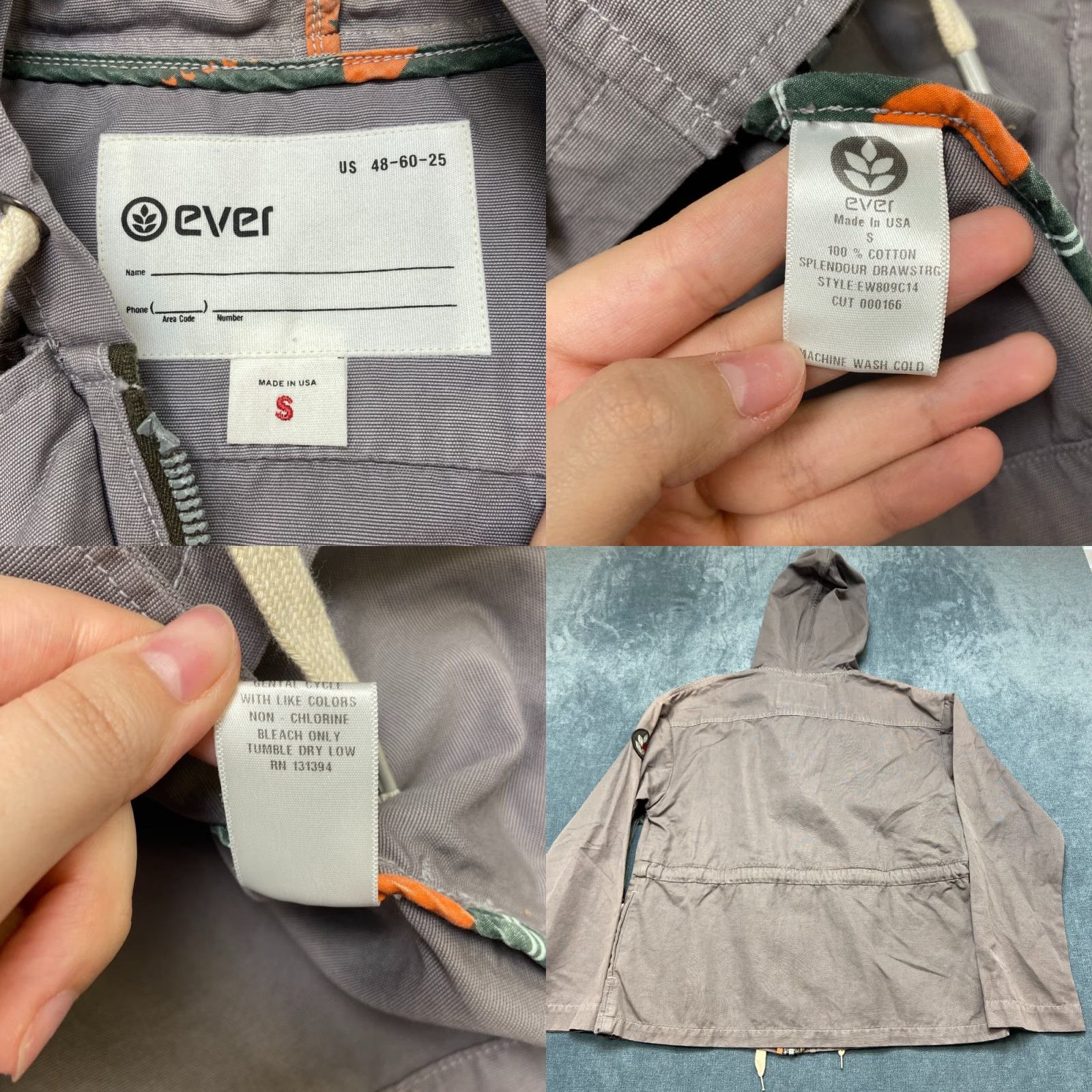 Vintage Ever Splendour Anorak Jacket Mens Small Gray Long Sleeve Hooded Relaxed Fit Size US S / EU 44-46 / 1 - 8 Thumbnail