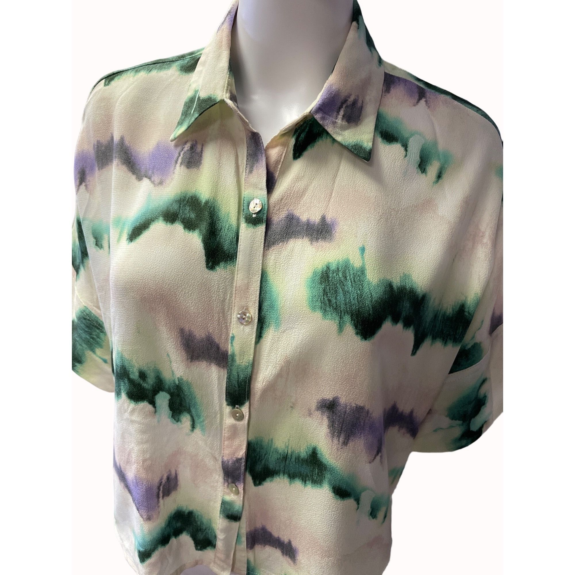 Other Zara Women's Cream Multi Color Shirt & Short Set Size XS SKU Size XS / US 0-2 / IT 36-38 - 2 Thumbnail