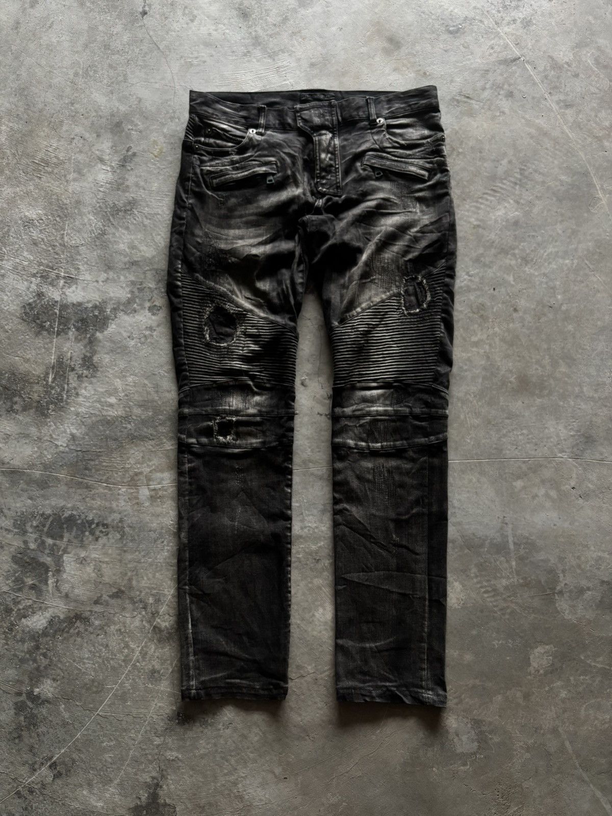 In The Attic IN THE ATTIC BIKER PANT BALMAIN STYLE SASHIKO DISTRESSED Size US 34 / EU 50 - 1 Thumbnail