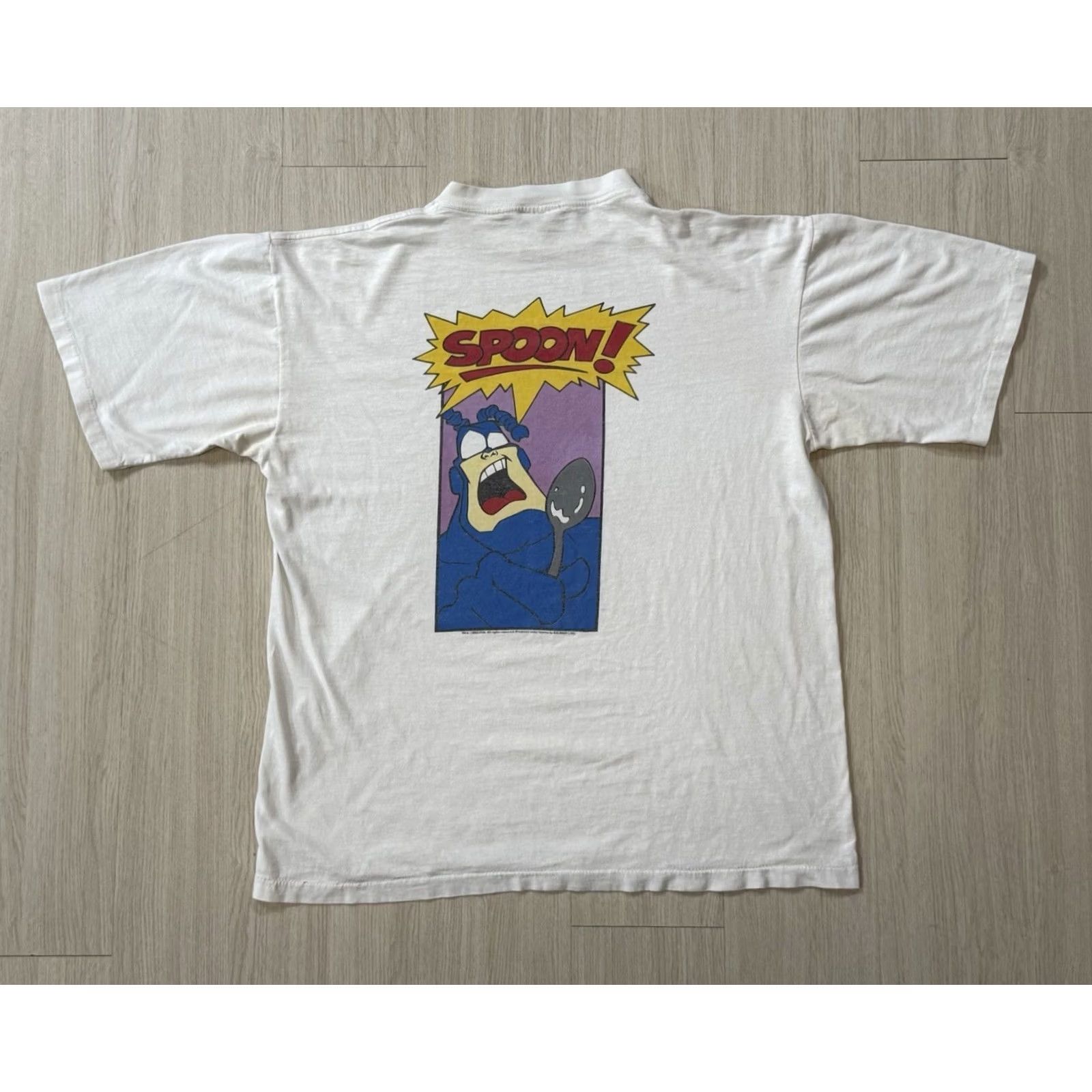 Vintage VINTAGE The Tick Spoon! Promo Shirt XL Men White 90s Graphic Print Crew Neck Short Sleeve Cotton All Sport Size US XL / EU 56 / 4 - 2 Thumbnail