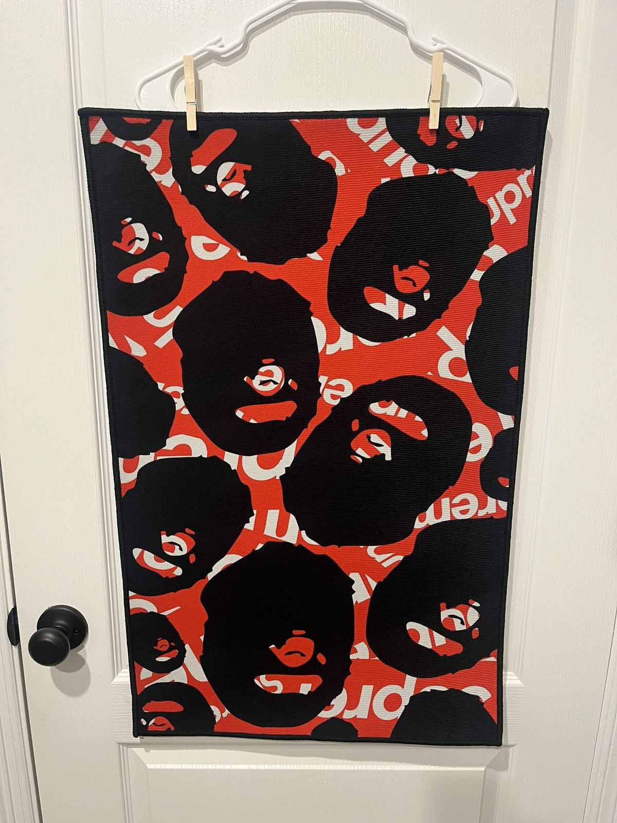 Supreme x BAPE Bathing Ape Style Rug Mat Red Black Street