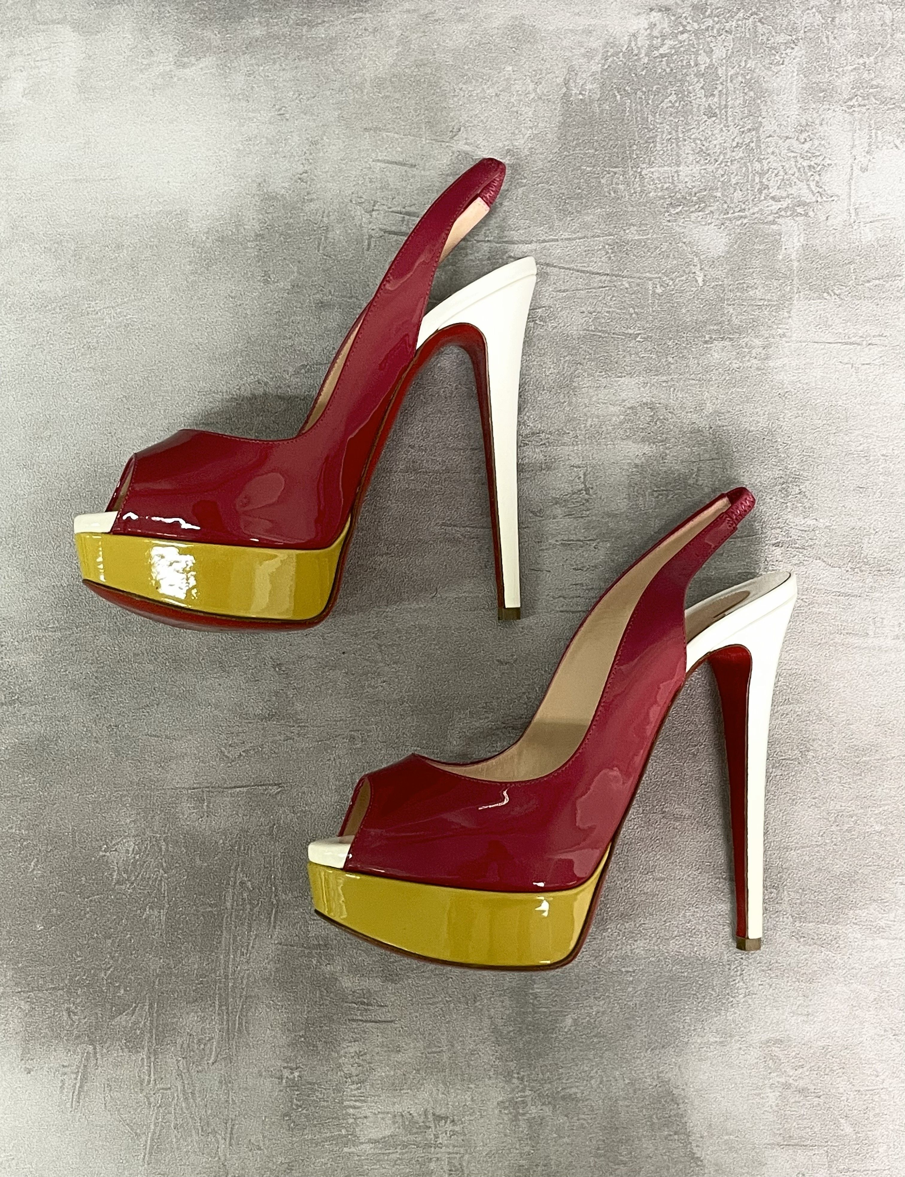 Christian Louboutin Magenta Peep Toes 14cm Patent Leather Sling Back Size US 6.5 / IT 36.5 - 5 Thumbnail