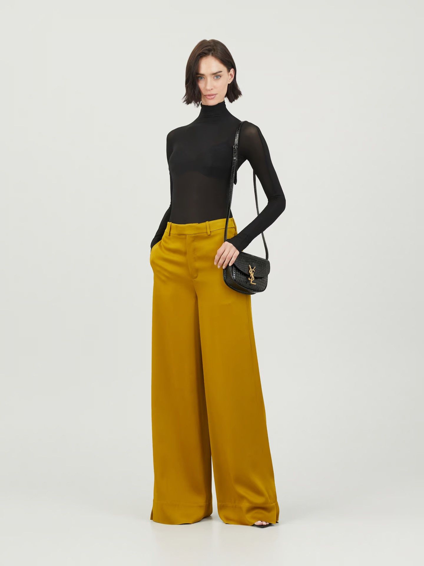 Saint Laurent Paris Yellow Satin Wide-Leg High-Waisted Trousers Size 25" / US 0 / IT 36 - 3 Thumbnail