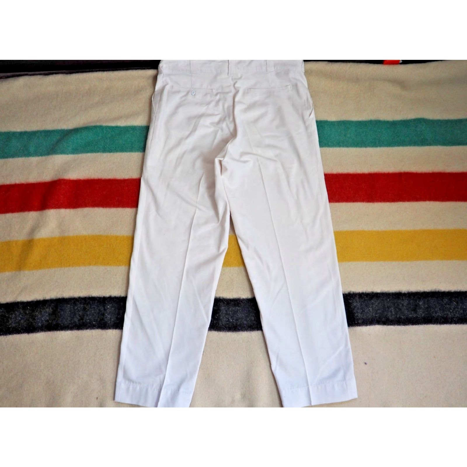 Vintage VINTAGE Angelica White 35x29 Polycotton Twill Chino Work Pants Men 1970s 60s 70s Rockabilly Straight Leg USA Size US 35 - 2 Thumbnail