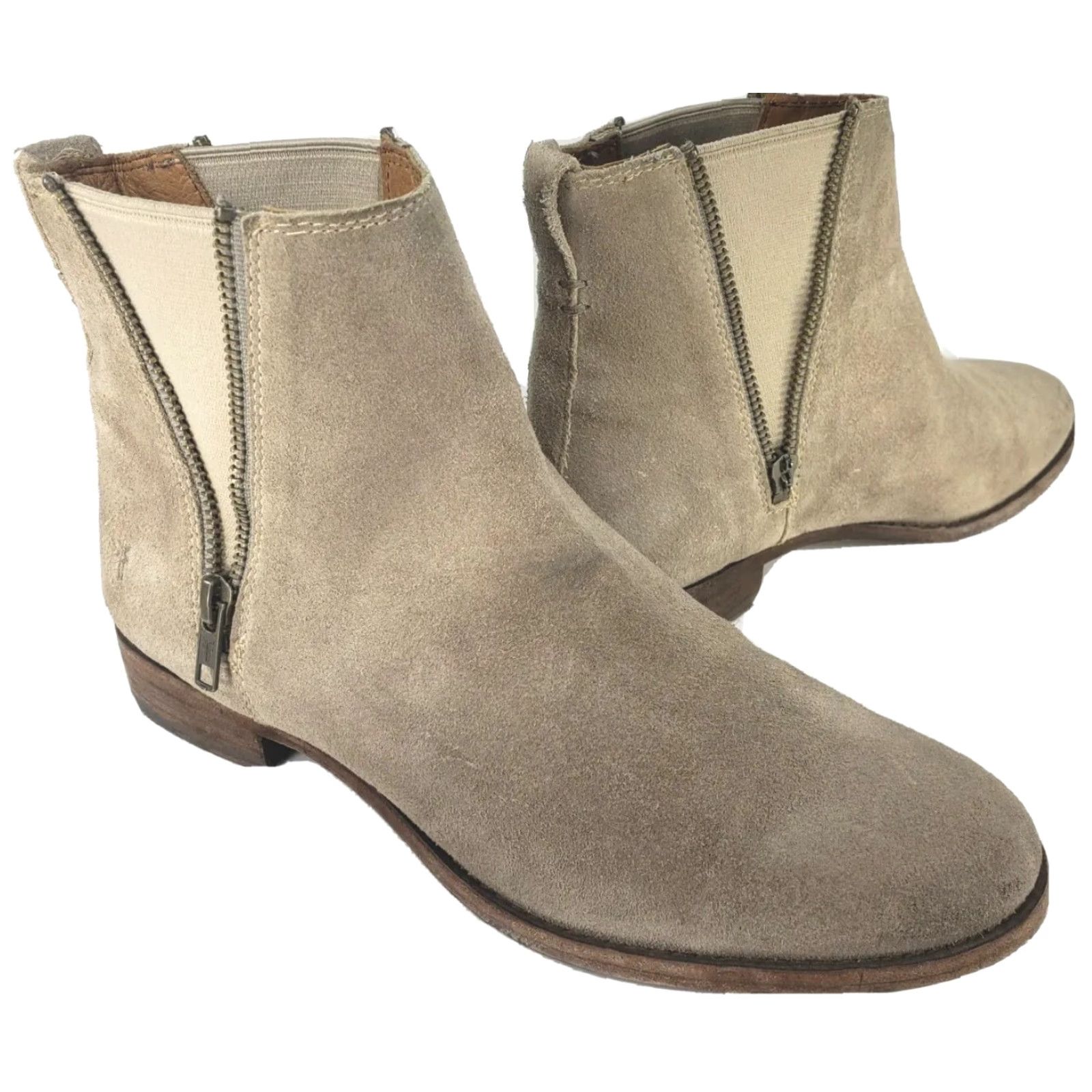 Frye Frye Carly Ankle Boots Zip 9.5M Beige Taupe Grey Leather Women's Boots Mens? Size US 10 / IT 40 - 2 Thumbnail