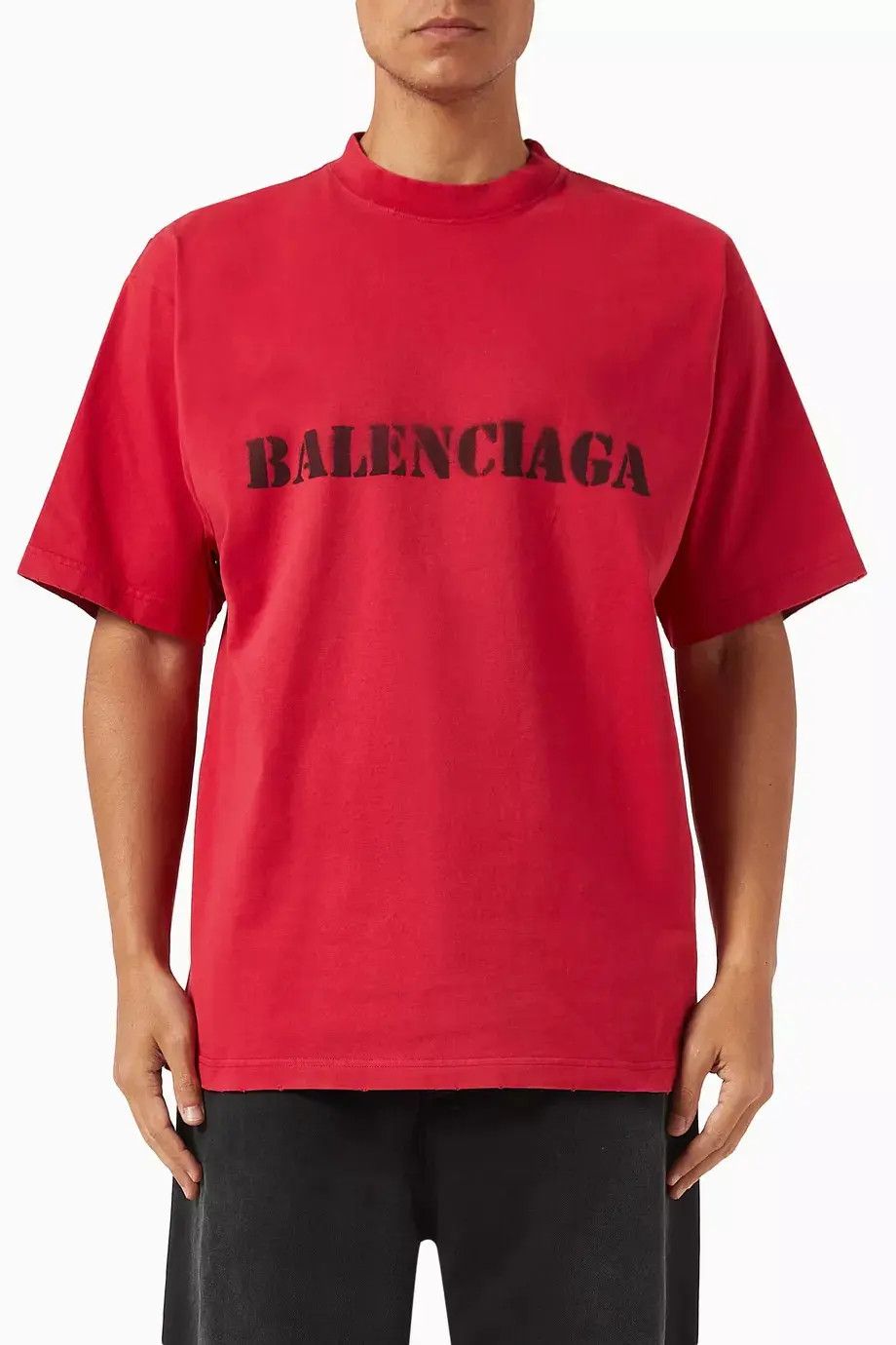 Balenciaga o1w1db10525 Dup / Stencil Type T-Shirt Medium Fit in Red Size US XS / EU 42 / 0 - 5 Thumbnail