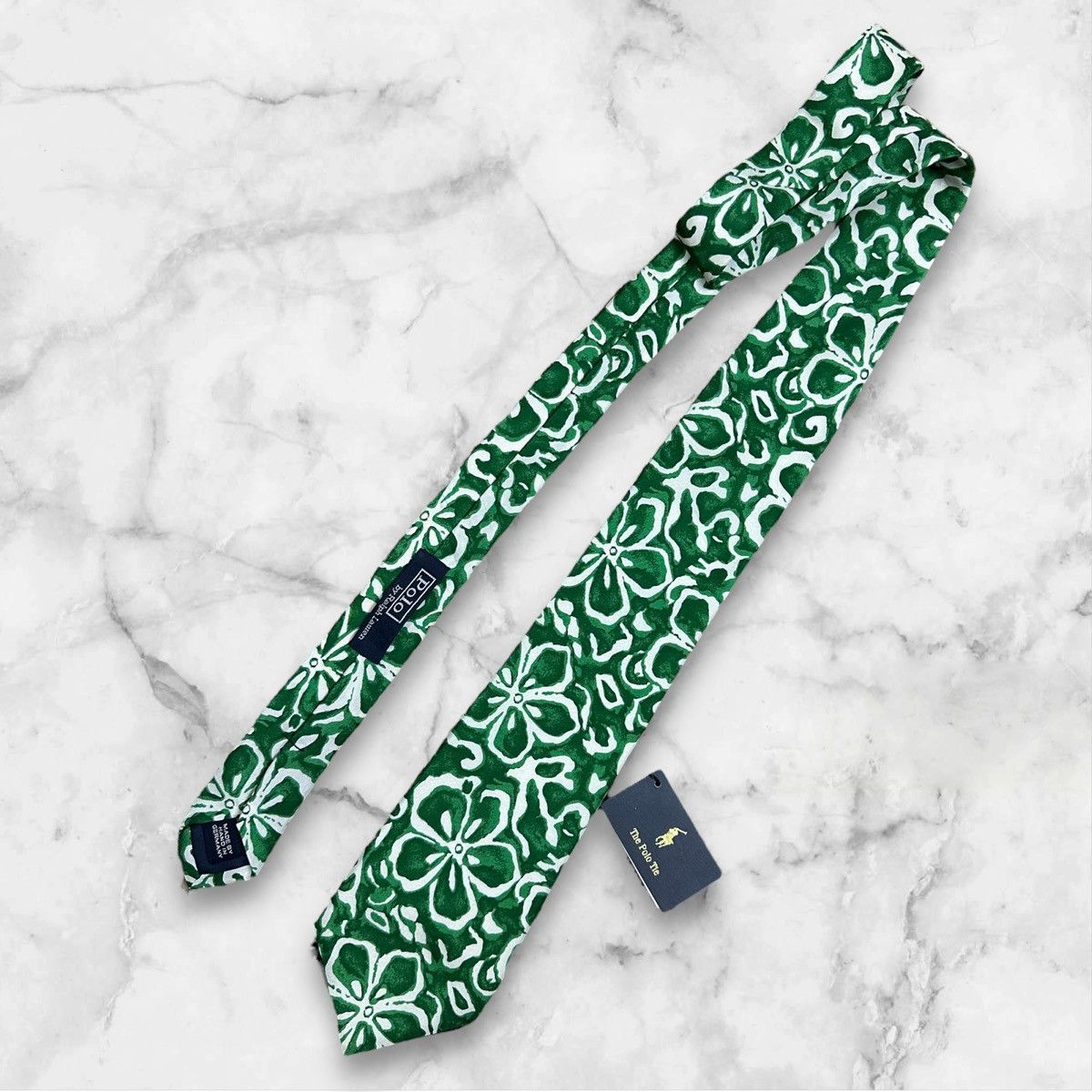 Handmade × Polo Ralph Lauren × Vintage Ralph Lauren Polo Green Floral Tie Silk Handmade Vintage Size ONE SIZE - 1 Thumbnail