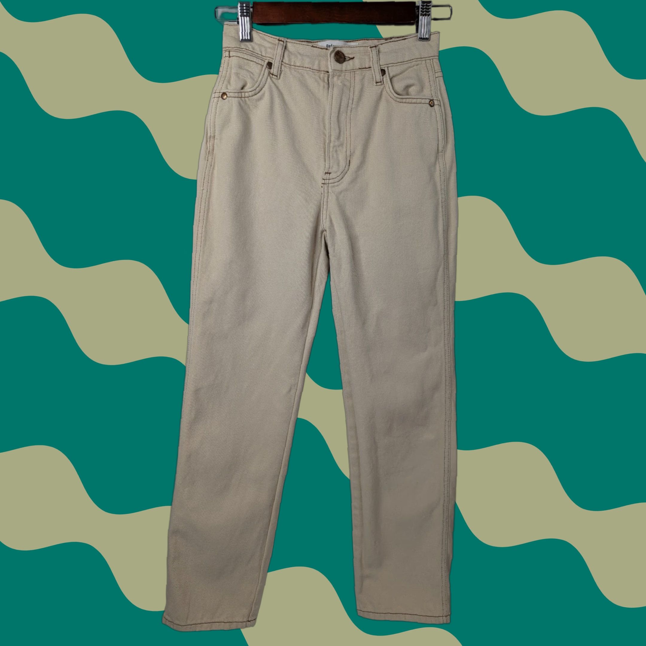 Reformation VINTAGE Reformation Cowboy Jeans Straight Women’s Size 23 Beige Almond High Rise Size 40" / US 18 - 1 Thumbnail